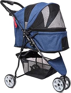 Carrinho para animais de estimação Carrinho de passeio para cães à prova de vento Carrinho de transporte para cães de estimação dobrável Carrinho de passeio com 3 rodas para animais de estimação Carrinho de passeio para cães leve à prova d'água Até (azul)