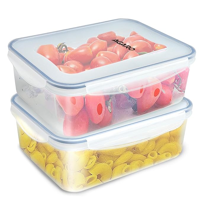 AGARO Airtight Container, Food Storage Container With Lid, Multipurpose Kitchen Container, Rectangular Plastic Body, BPA Free, 2.6L, Pack of 2