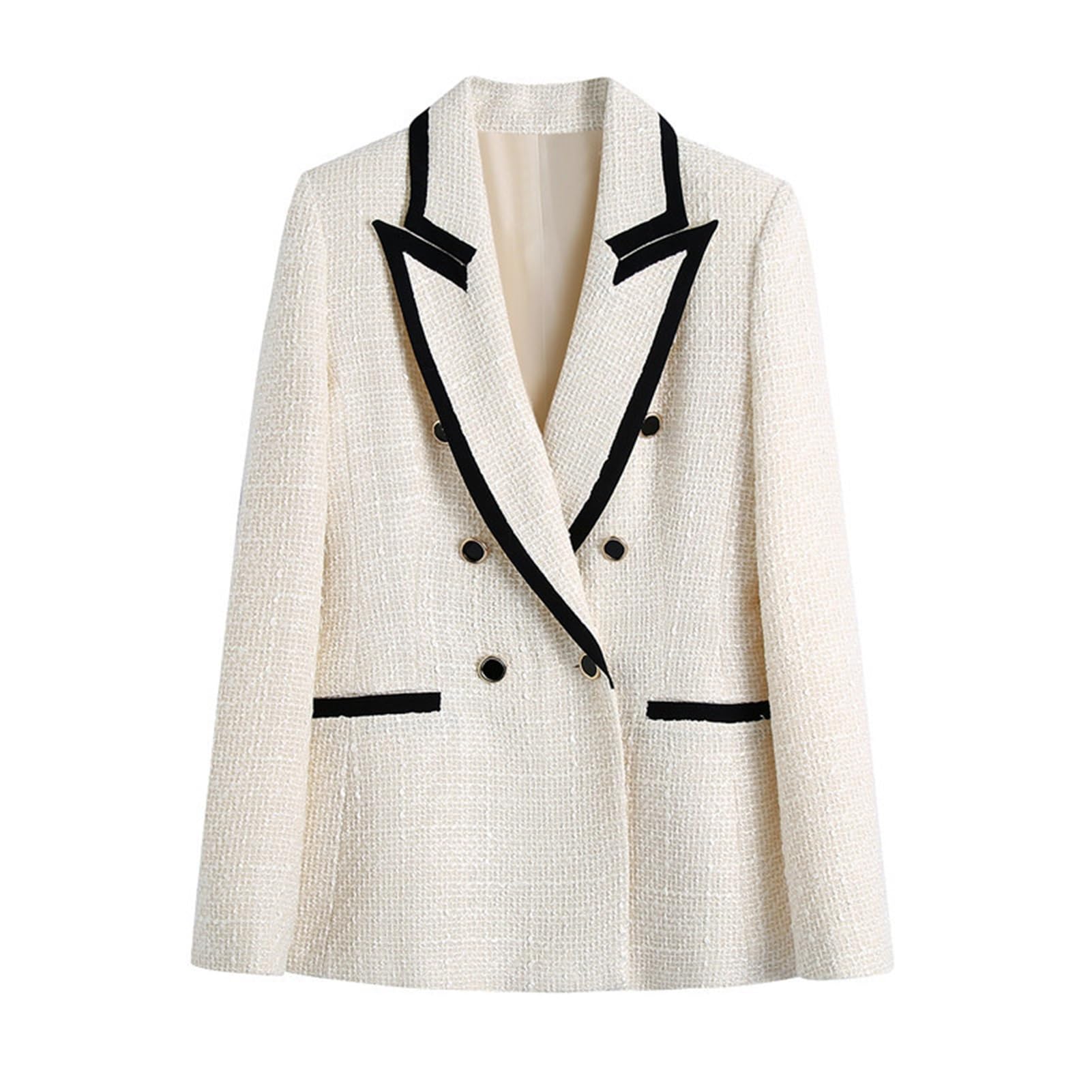 Chaqueta de Tweed para Mujer, Blazer Formal de Negocios de Oficina, Cardigan Traje Abrigo, Outwear Gire Cuello Abajo Slim Fit Blazer Trabajo Wear