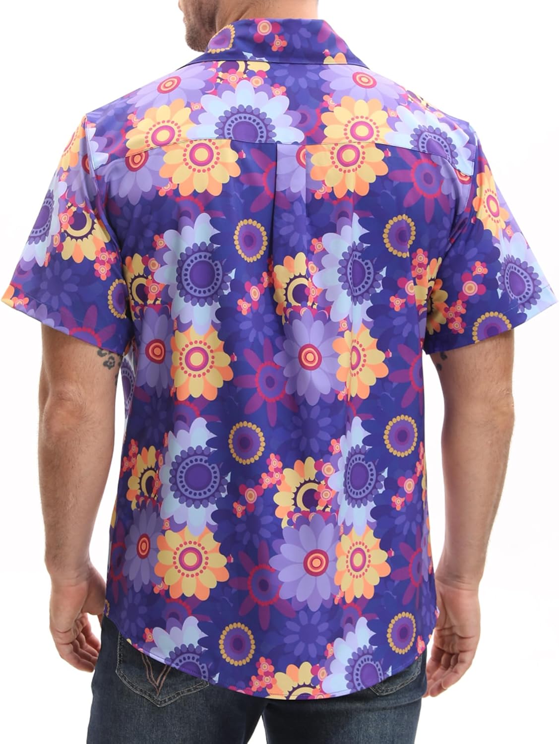 Mens 70s Disco Hip Hop Shirts Casual Button Down Paisley Floral Vintage Short Sleeve Large Collar Shirt - Image 4