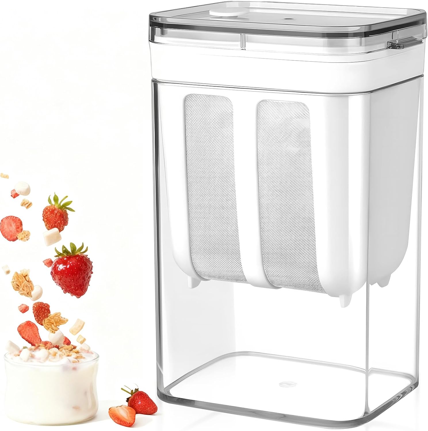 Durszlak do jogurtu greckiego z pokrywką i ultradrobnym sitkiem, Durszlak do jogurtu Fácil 1100 ml, Separator surowicy od serwatki, Sitko z drobnym filtrem do jogurtu, mywalne do robienia