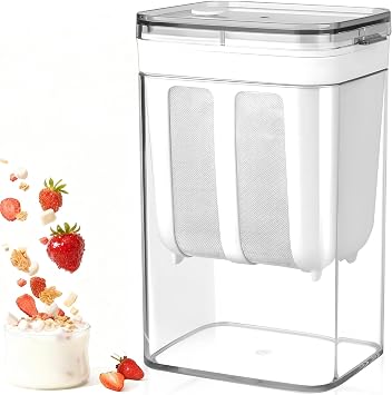 Yogurt Maker with Lid & Stainless Steel Filter, 1100ml Reusable Fine Mesh Strainer Food Filters, Washable Multi Greek Yogurt Whey Separation Cheese Makers Kitchen Tools for Soybean Milk, Fruit Juice
