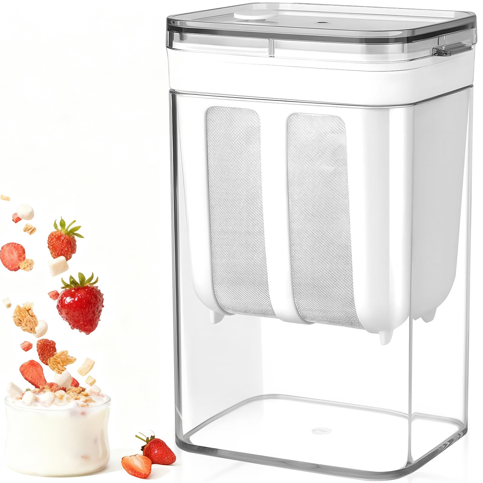Colino Yogurt Greco con Rete Maglie Fine e Coperchio, Separatore Siero Acciaio Inossidabile 1100ml, Erogatore Yogurt Filtro Latte Yogurtiera Macchina Fltro Riutilizzabile per Soia Succhi Filtrare
