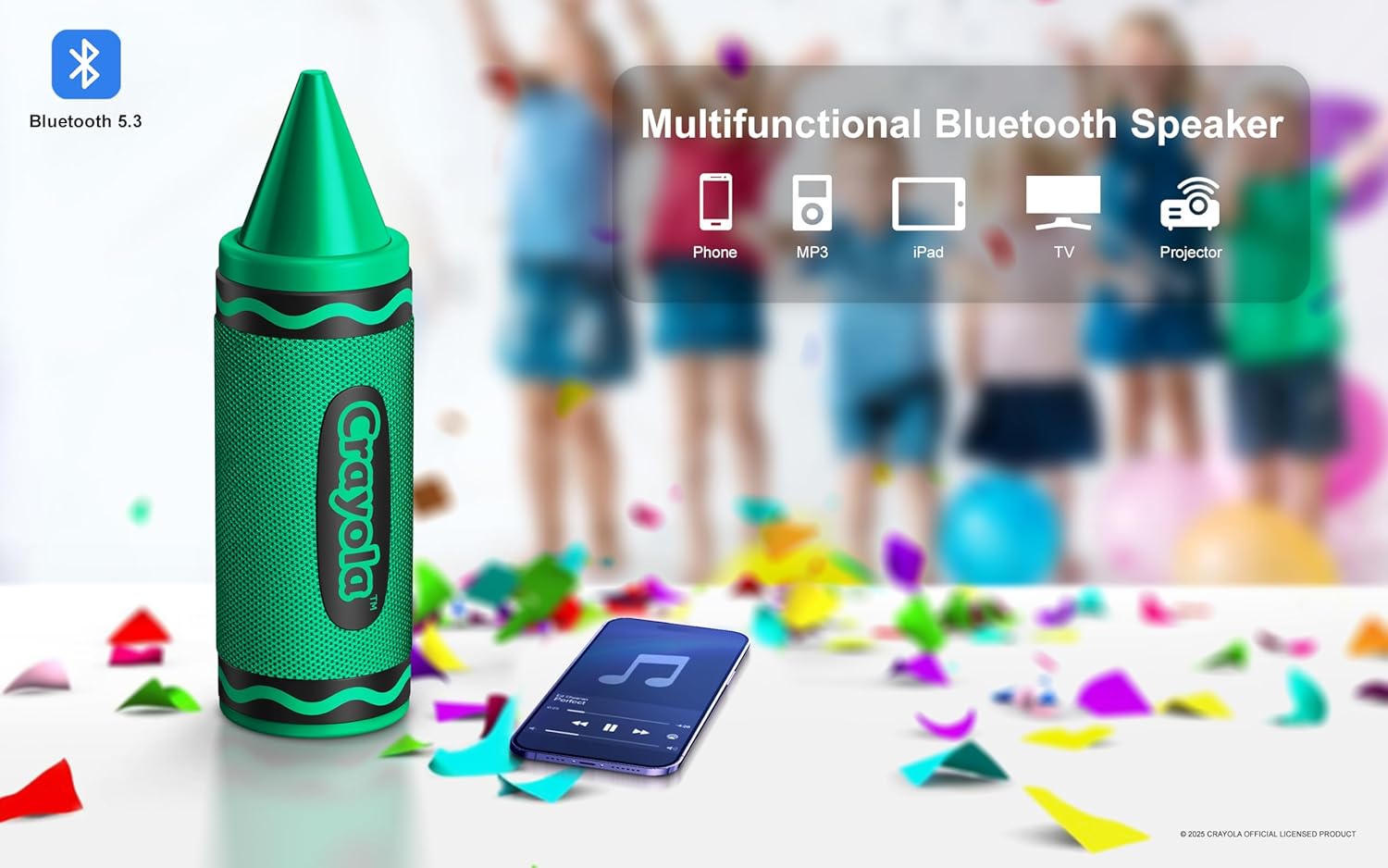 Crayola Kids Crayon Speakers Bluetooth Wireless, Portable Bluetooth Speakers 20W Peak Power HD Sound, Mini Bluetooth Speaker with TWS Pairing BT 5.3, FM Radio Home/Party/Outdoor/Travel - Image 4