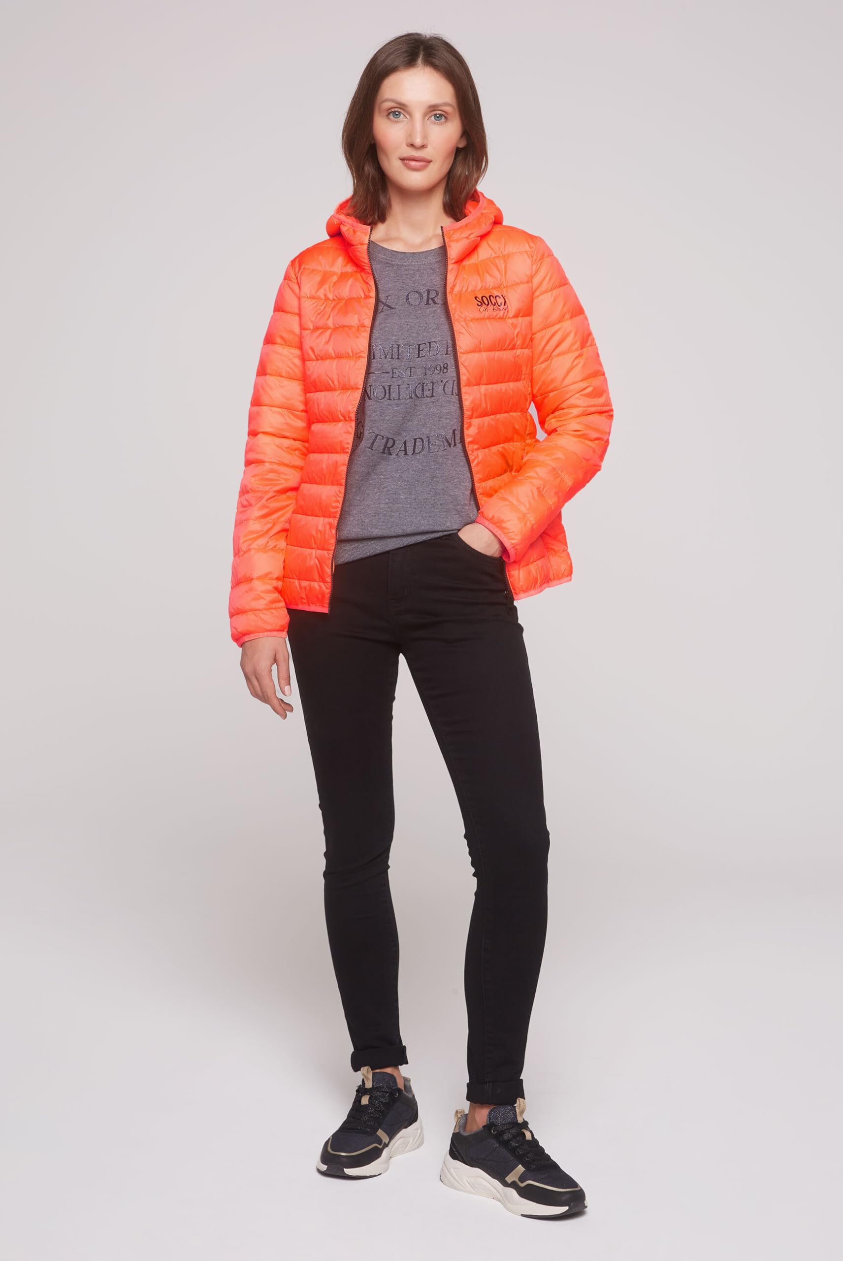 SOCCX Damen Leichte Steppjacke mit Kapuze
