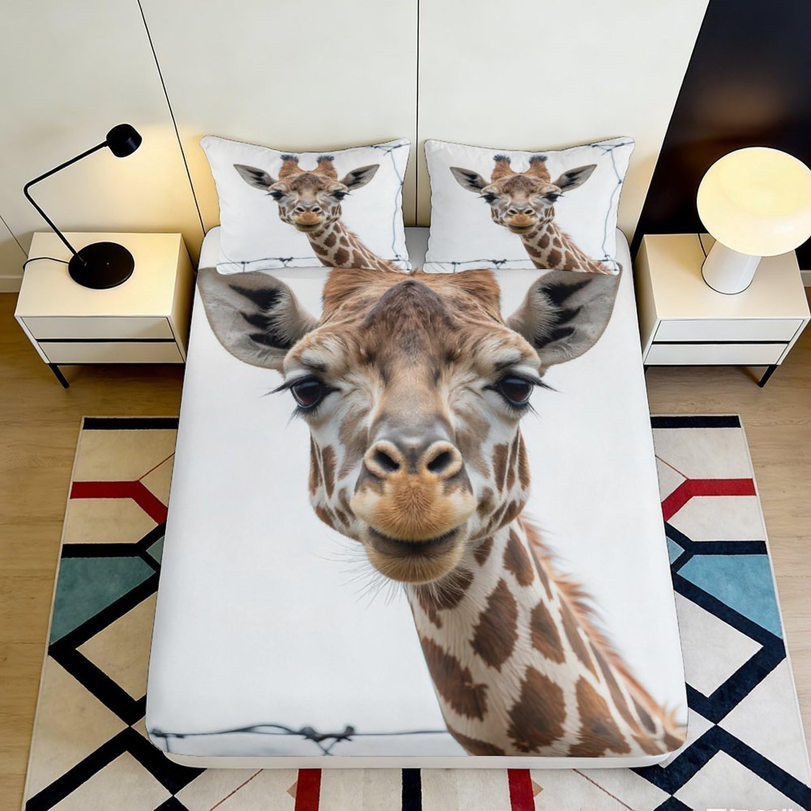 3D Printed Giraffe Animal Fitted Sheet Microfiber Soft Brown Bedroom Decor Mattress Cover for Adult Youth Teens 90x200x25cm