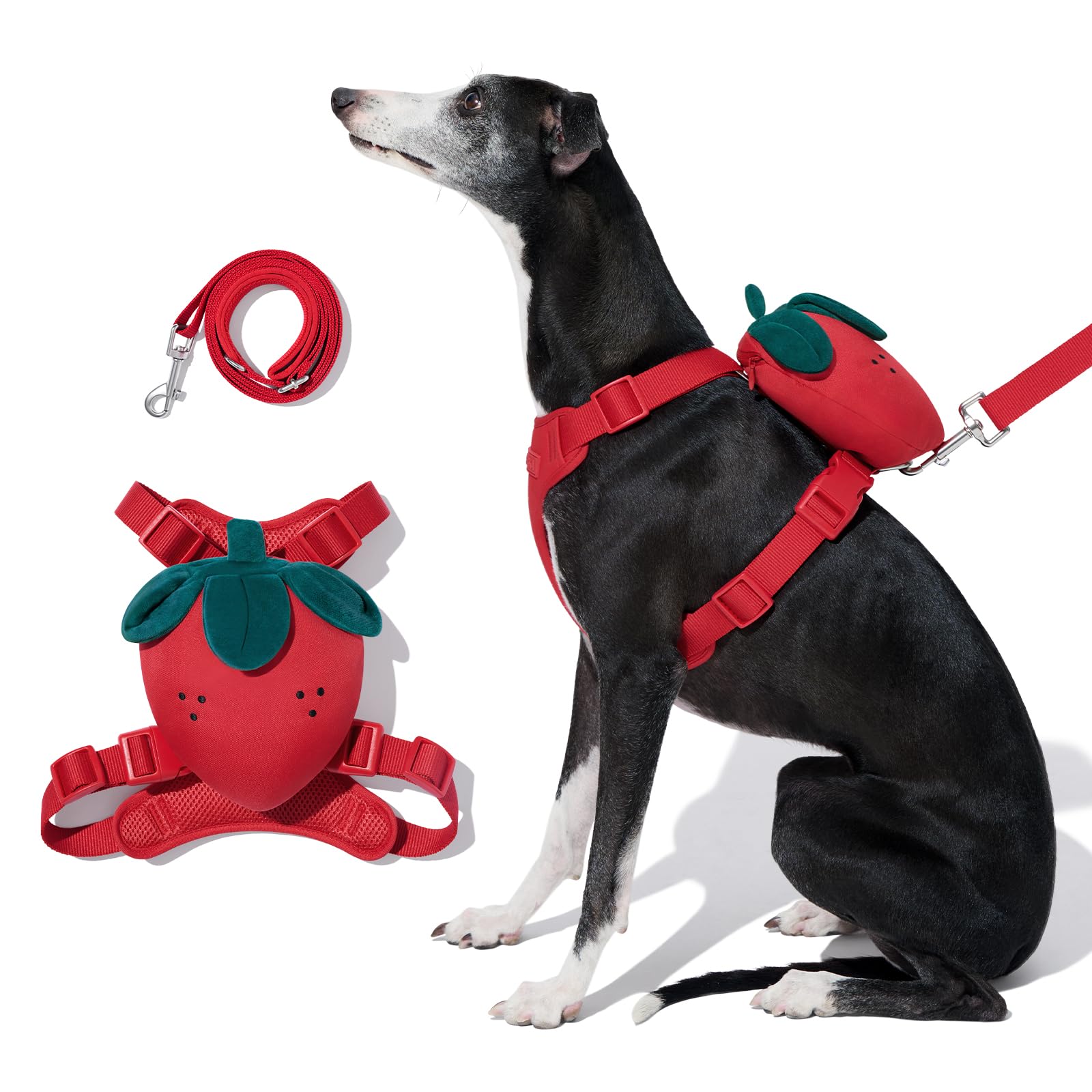 VETRESKA Set di pettorina e guinzaglio per cani a forma di fragola, pettorina anti-tiro, per cani di taglia media e grande, per passeggiate e addestramento, regolabile, facile da controllare e morbida