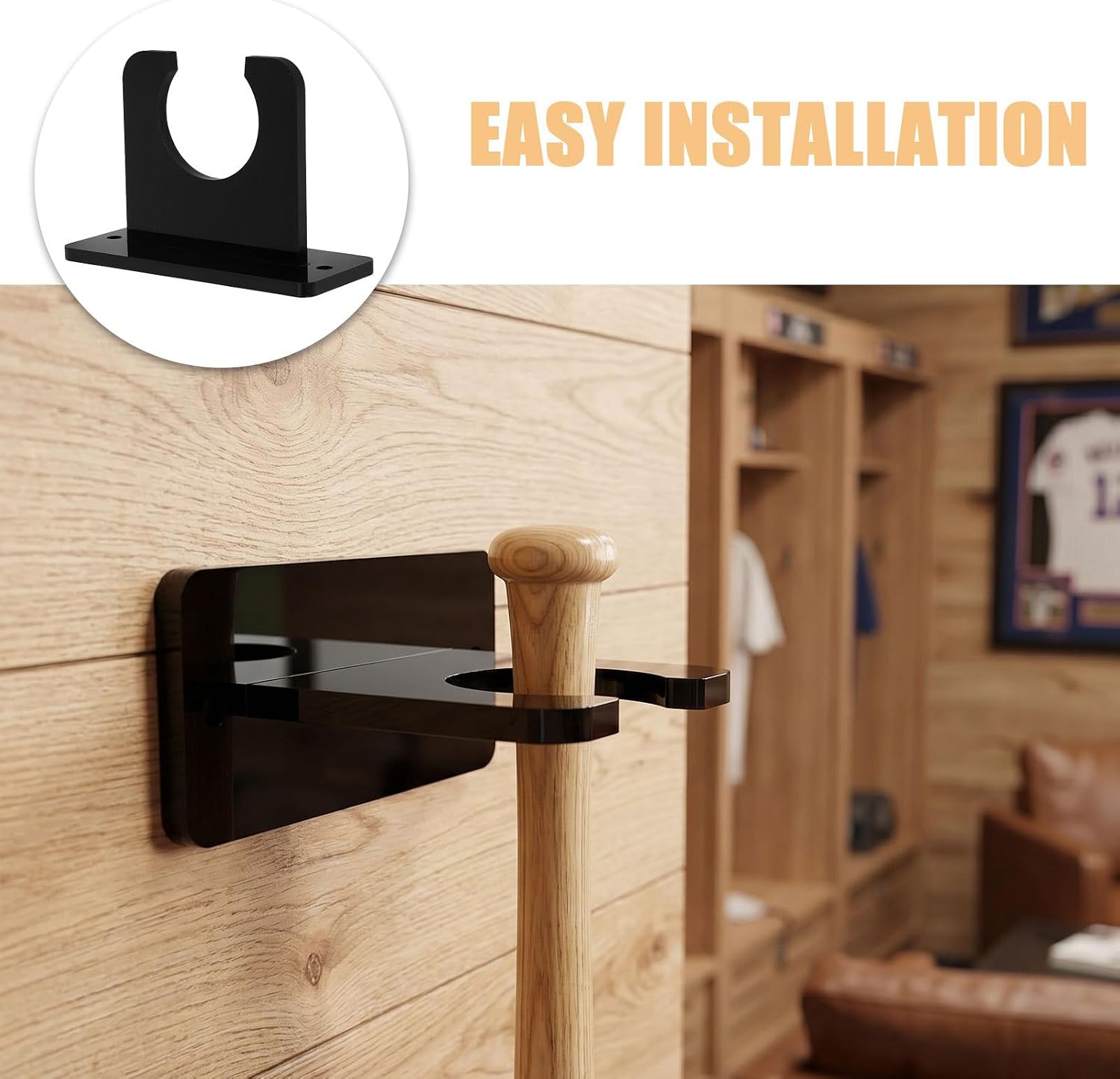 Baseball Bat Holder for Wall - Acrylic Wall Mount Vertical Softball Bat Display Holder - Black Baseball Bar Hanger Rack for Man Cave Sports Room Storage