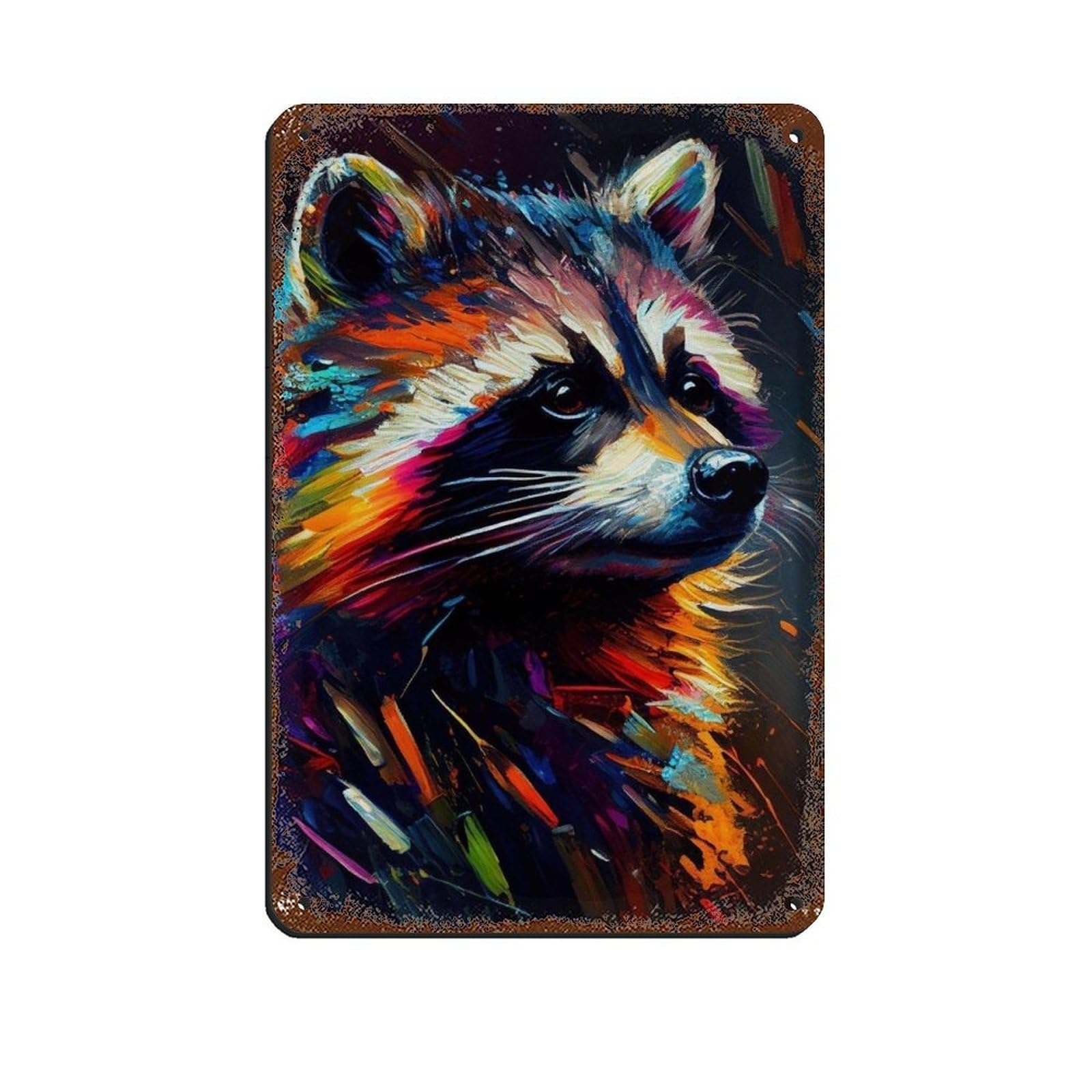 Raccoon Oil Painting Poster Retro Poster Metal Tin Sign Chic Art Retro Iron Painting Bar People Cave Cafe Family Garage Poster Wall Decoration 8x12inch(20x30cm)