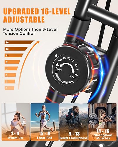 Miniatura 5 de Bicicleta estática plegable, 5 en 1, bicicleta estacionaria plegable mejorada de 16 niveles de resistencia magnética de 10 DB, bicicleta estática