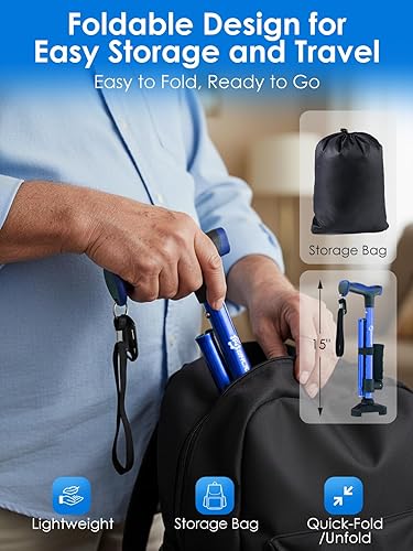 Miniatura 6 de Adjustable Walking Cane for Women & Men for Stability, Self Standing Cane with Second Handle for Standing, 350lbs Heavy Duty Foldable Collapsible