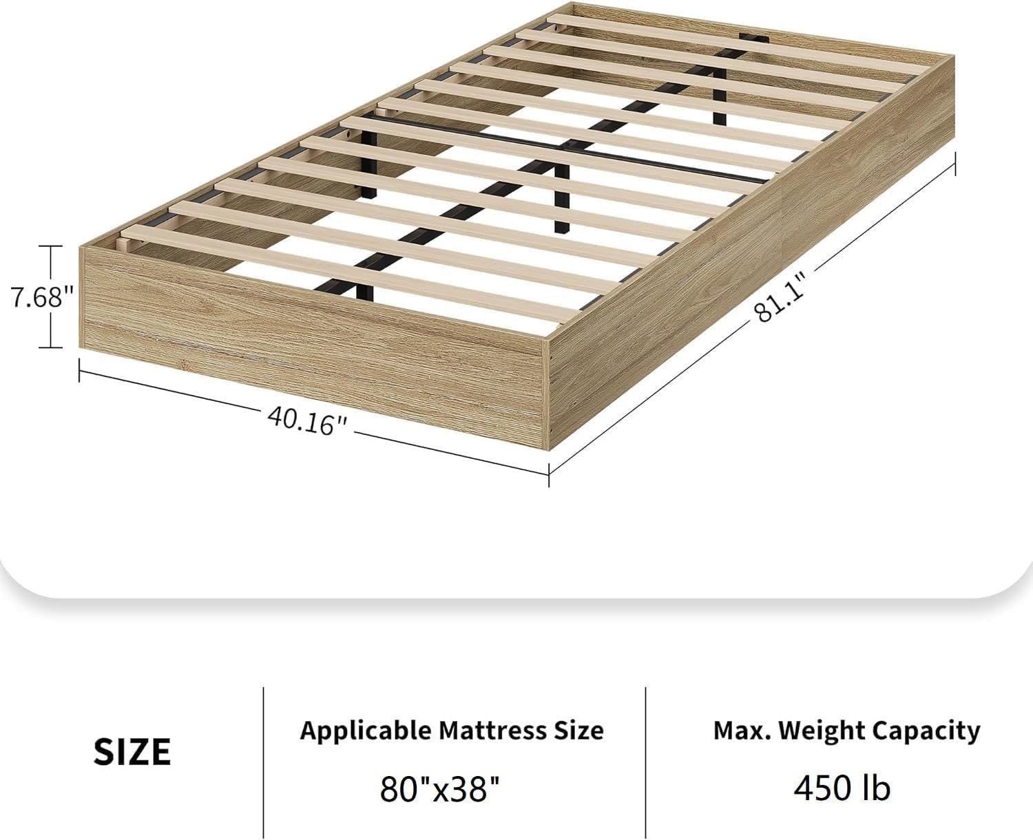 Garvee Twin XL Solid Wood Platform Bed Frame – Floor-Standing, No Box Spring Needed, Modern Minimalist Design, Sturdy Wooden Slats, Easy Assembly, Space Saving Bed Frame, Golden Tan Wood