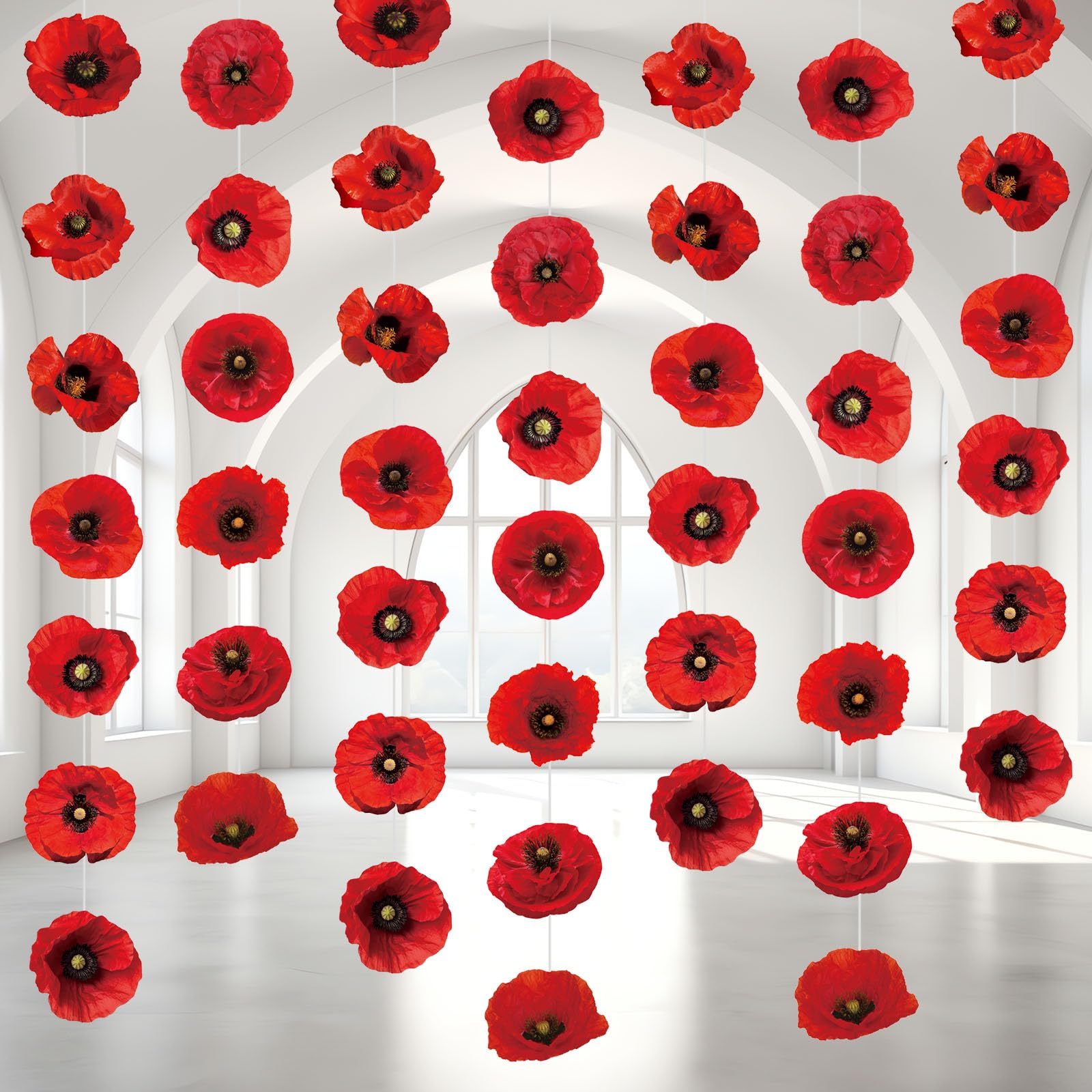 Fullhawl 8 Pieces Wizardoz Party Decorations Artificial Poppy Flowers Paper Garlands Red Flower Hanging Garland Banners Poppy Cutouts for Birthday Shower Party Favor Supplies