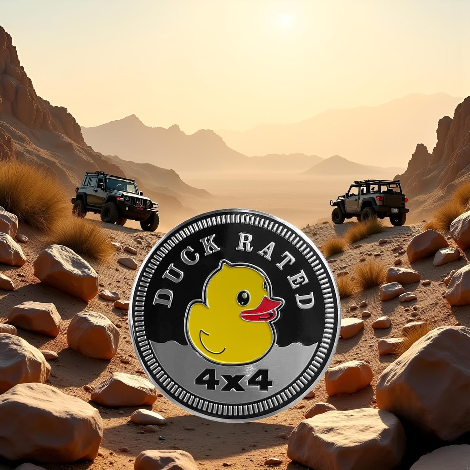 Duck Rated Autocollant rond en métal pour voiture Jeep Wrangler 3D en métal 4 x 4 Jeep Autocollant décoratif pour moto, véhicule, pare-chocs, camions