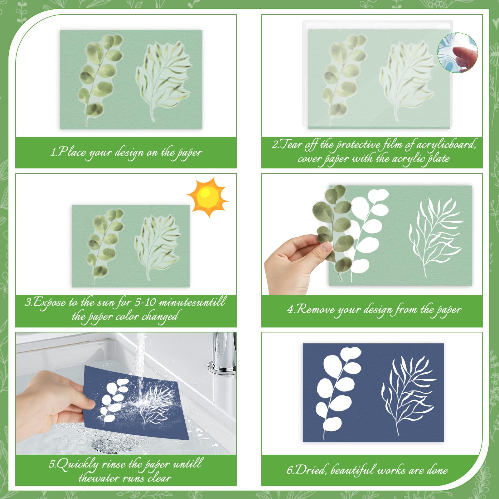 Set di 36 carta cianotipo A6, carta da stampa solare con piastra acrilica cianotipa, kit Sunprint ad alta sensibilità, kit cianotipo per bambini e adulti fai da te