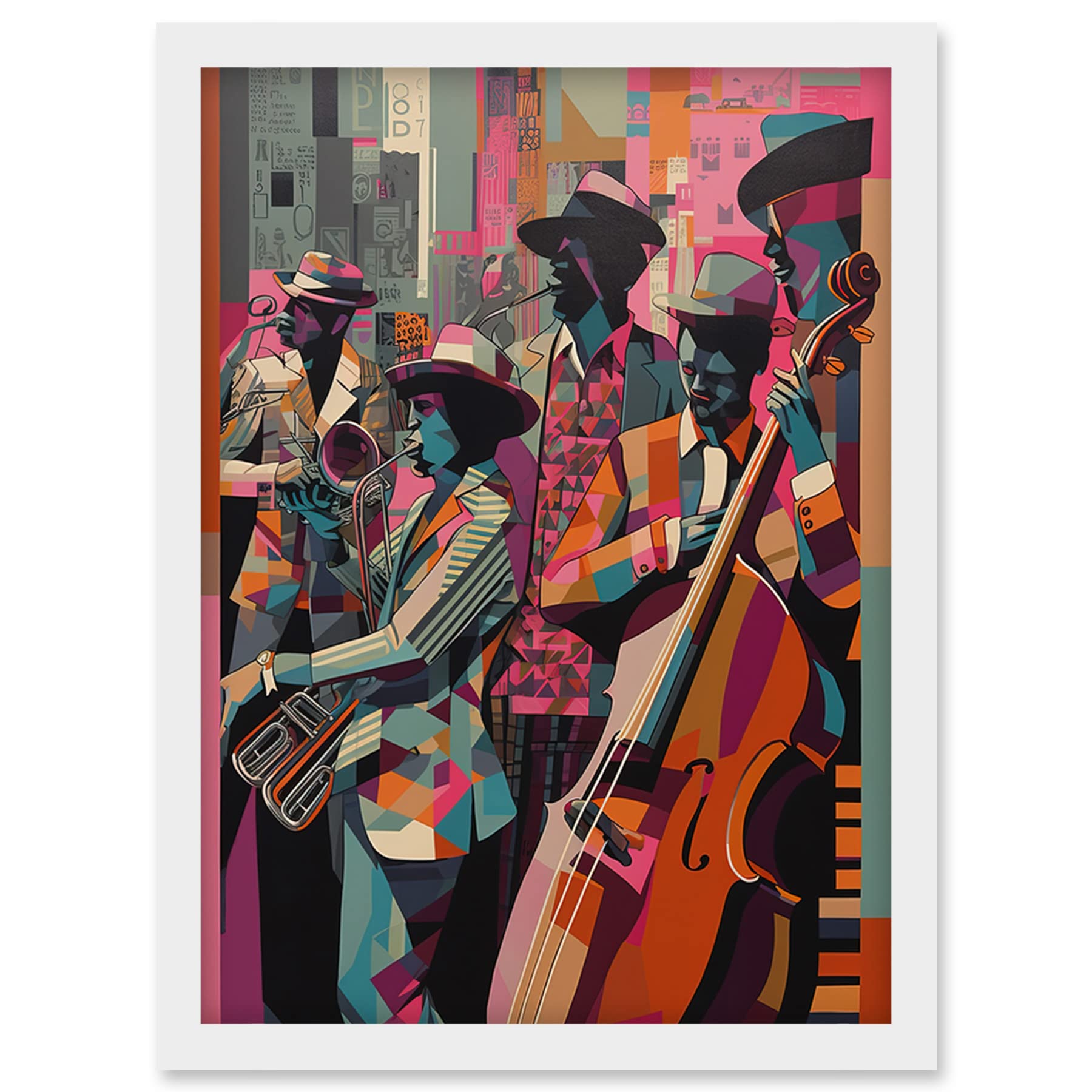 Artery8 New Orleans Jazz Festival Musicians Warming Up in the City Street Abstract Modern Painting Artwork Framed Wall Art Print A4