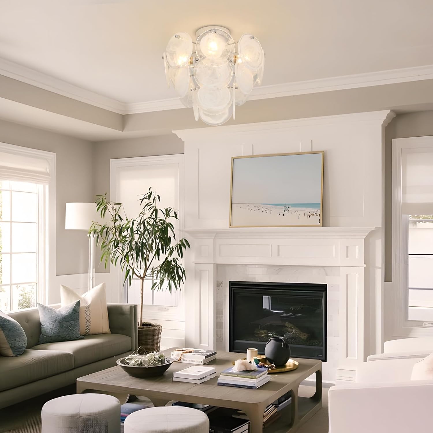 Semi Flush Mount Chandelier, Modern Ceiling Light Fixtures with Glass, 4 Light Chandelier Ceiling Light for Bedroom,Small Chandelier for Living Room,Dining Room,Entryway, Hallway
