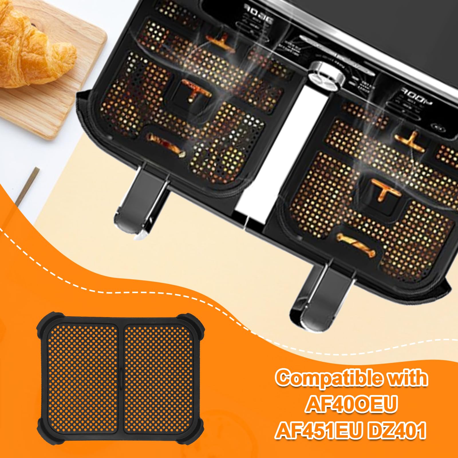 Grille Réutilisable Lave-vaisselle Grilles Anti-Projection Pour Air Fryer Ninja - Protection Silicone Réutilisable Pour AF400EU & AF451EU - Lot De 2 Ninja Foodi Max