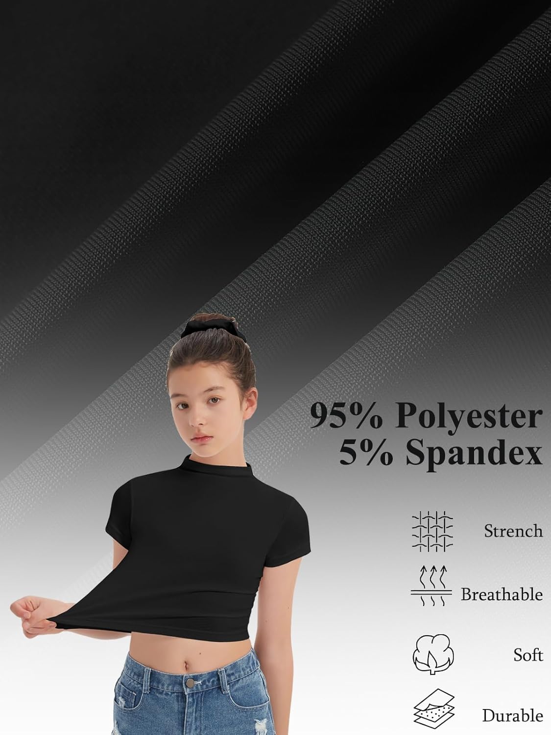 EXARUS 3 Pack Girls Crop T Shirts Square Neck Ruched Tight Teen Short Sleeve Top Fitted Cute Slim Trendy Basic Baby Tee - Image 4