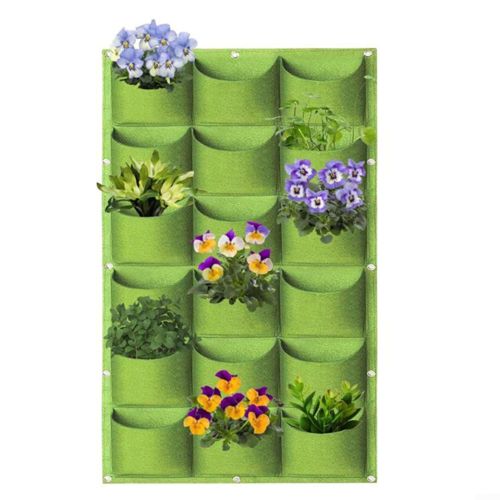 Bolsa de fieltro montada en la pared, sistema de cultivo vertical, para verduras, flores, hierbas, jardín, ahorro de espacio, resistente a los rayos UV, 1 paquete (18 bocas planas)