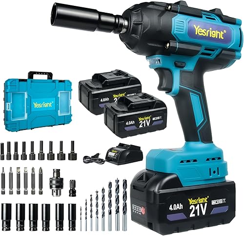 Llave de impacto inalámbrica 1000N.m de 1/2 pulgada, pistola de alto par de 4800 RPM con 2 baterías de 4.0 Ah, llave eléctrica sin escobillas con