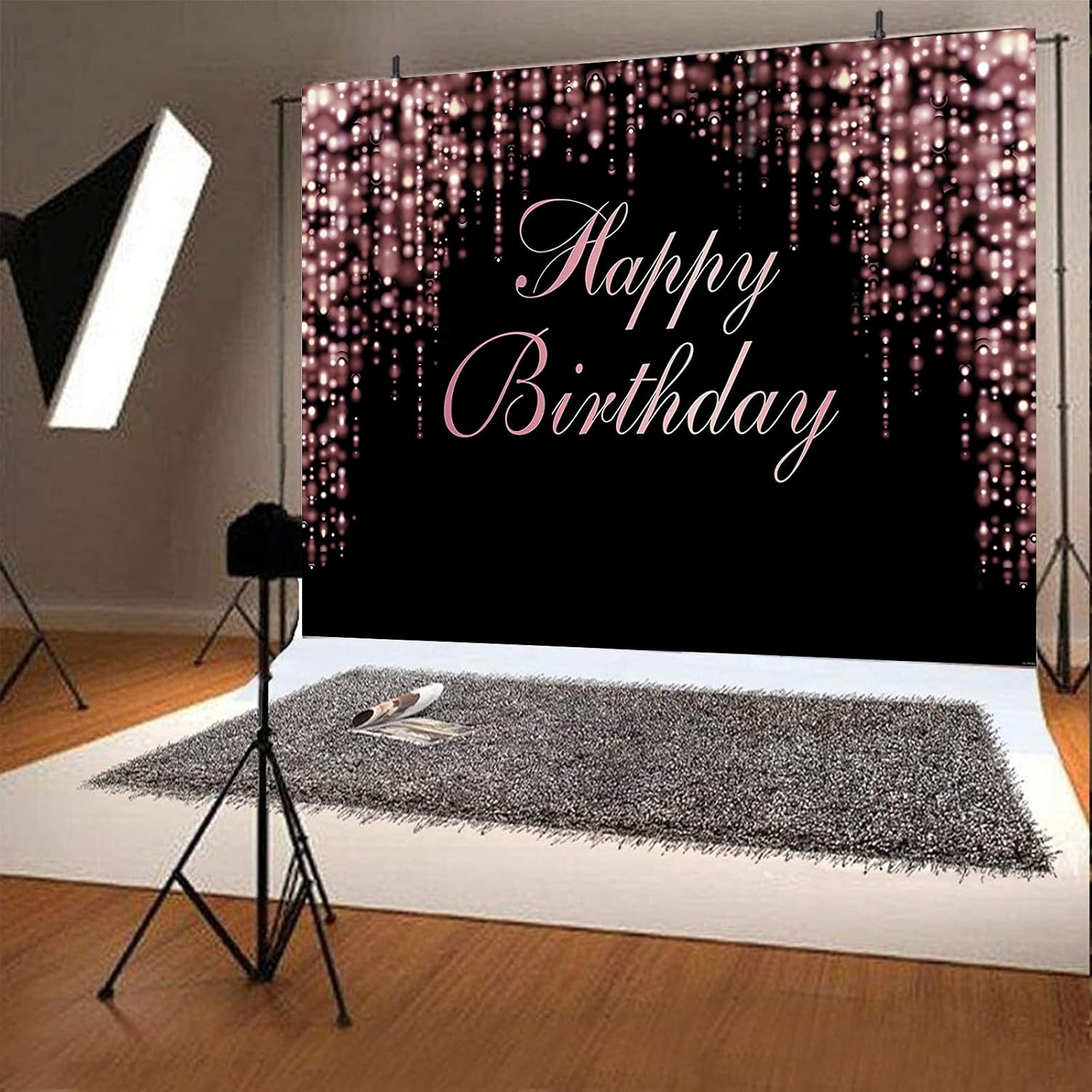 Happy Birthday Backdrop for Girl Women Party16th 21th 30th 40th 50th 60th 70th 80th Birthday Background 7x5 ft Black and Rose Gold Glitter Diamond Dripping Banner Party Decorations Supplies image 4