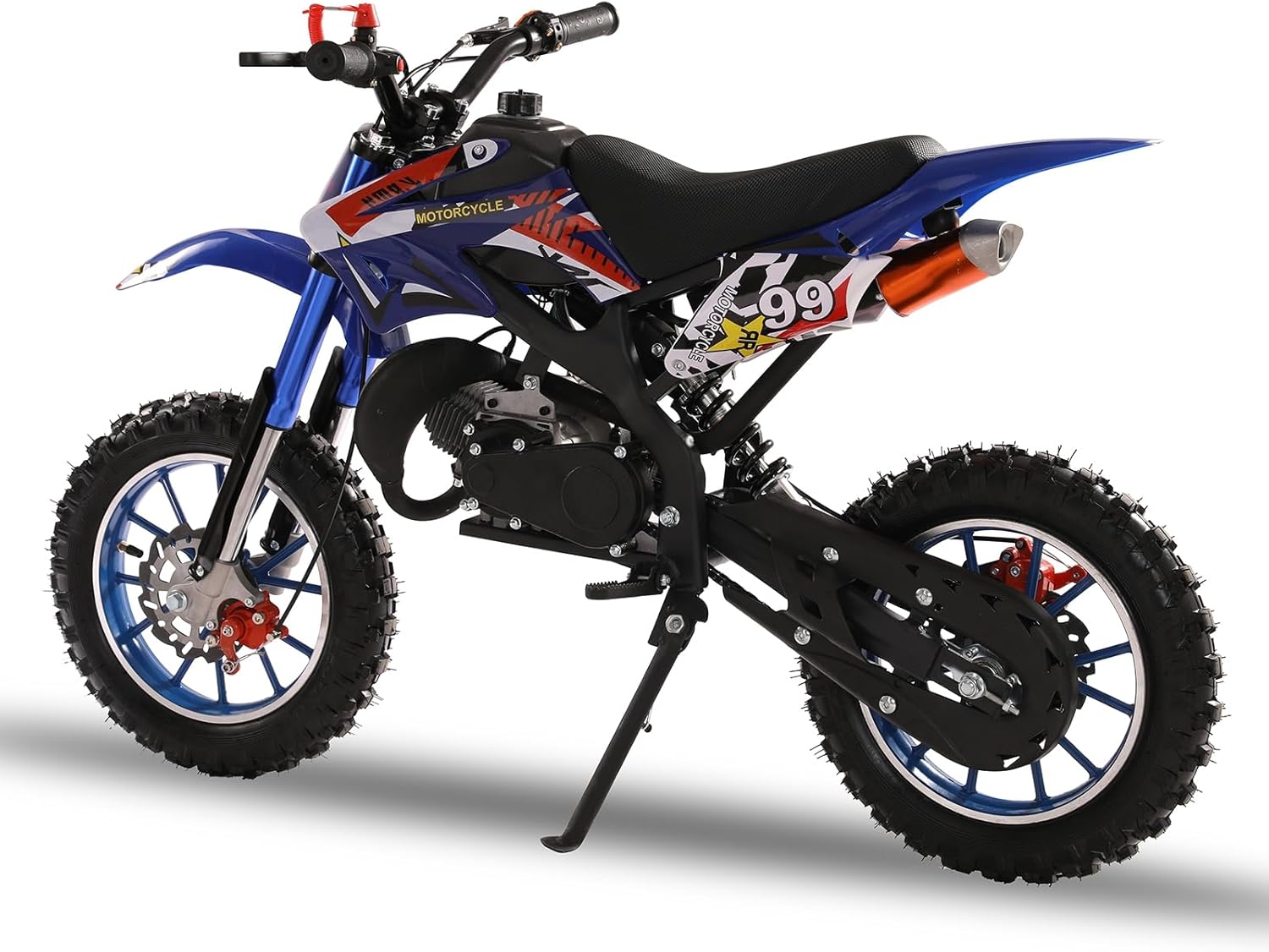 50cc Kids Dirt Bike, Dirt Bike for Kids, Mini Bikes with 2-Stoke, Gas Power Motocross, Off Road Mini Motorcycle, Pocket Motorbike with Front Rear Disc Brakes, Racing Max Speed 40KM/H Blue