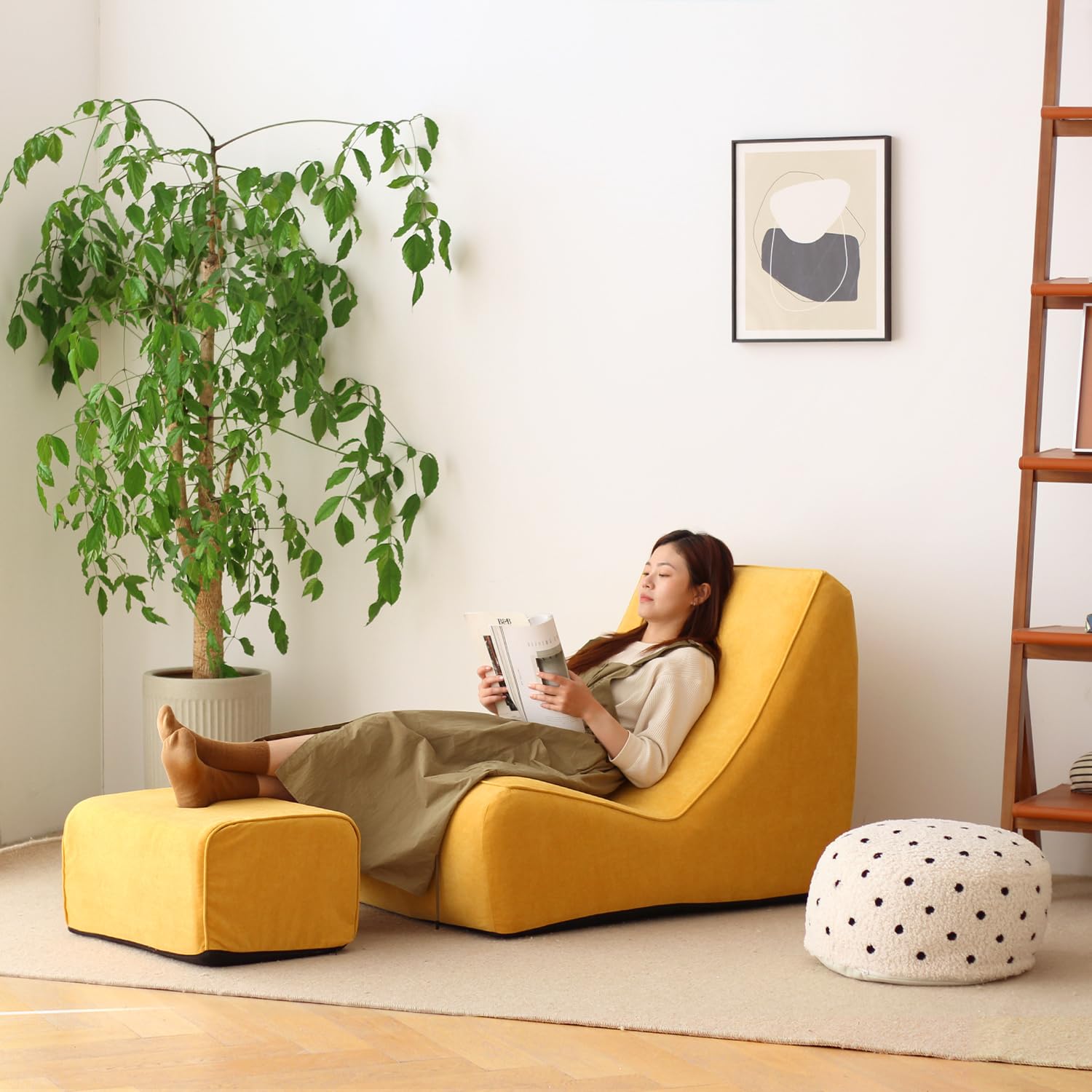 N&V Single Seated Foam Sofa Armless Floor Sofa with High Density Foam Removable and Machine Washable Cover (Burnt Yellow)