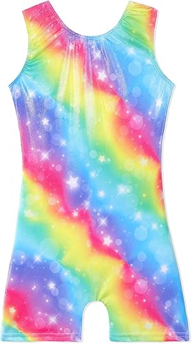Leotards for Girls Gymnastics Toddler Dance Biketards Mermaid Unicorn Athletic Dance Wear Shiny Rainbow Blue Hotpink
