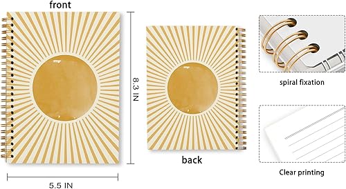 Miniatura 4 de Tizzer Cuaderno retro bohemio en espiral con rayas universitarias para notas de trabajo, diario de 5.5 x 8.3 pulgadas, regalos bohemios para