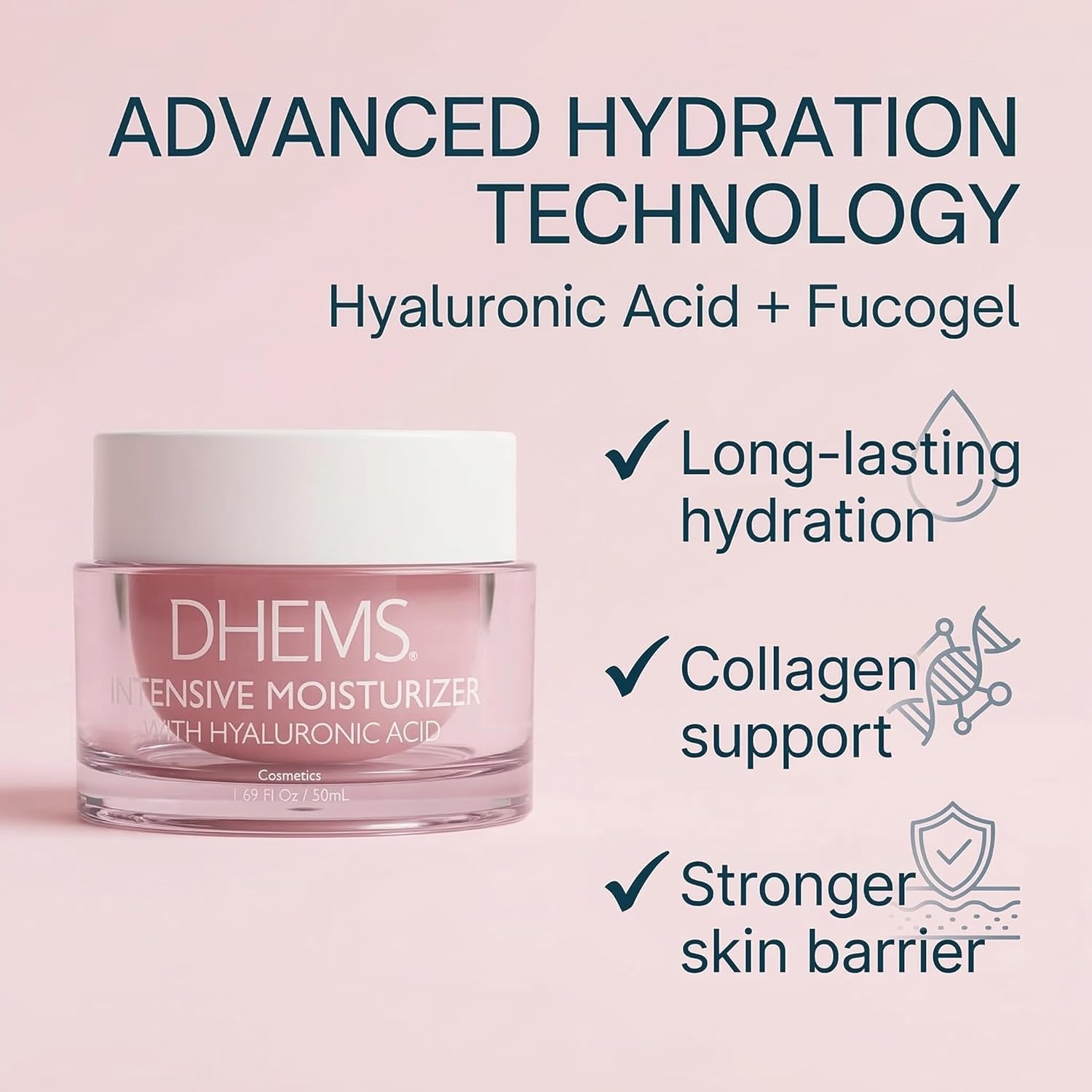 Intensive Moisturizing Cream for Face with Hyaluronic Acid, Antioxidant, Hydration & Stimulates Collagen Synthesis for All Skin Types 1.69 Ounces