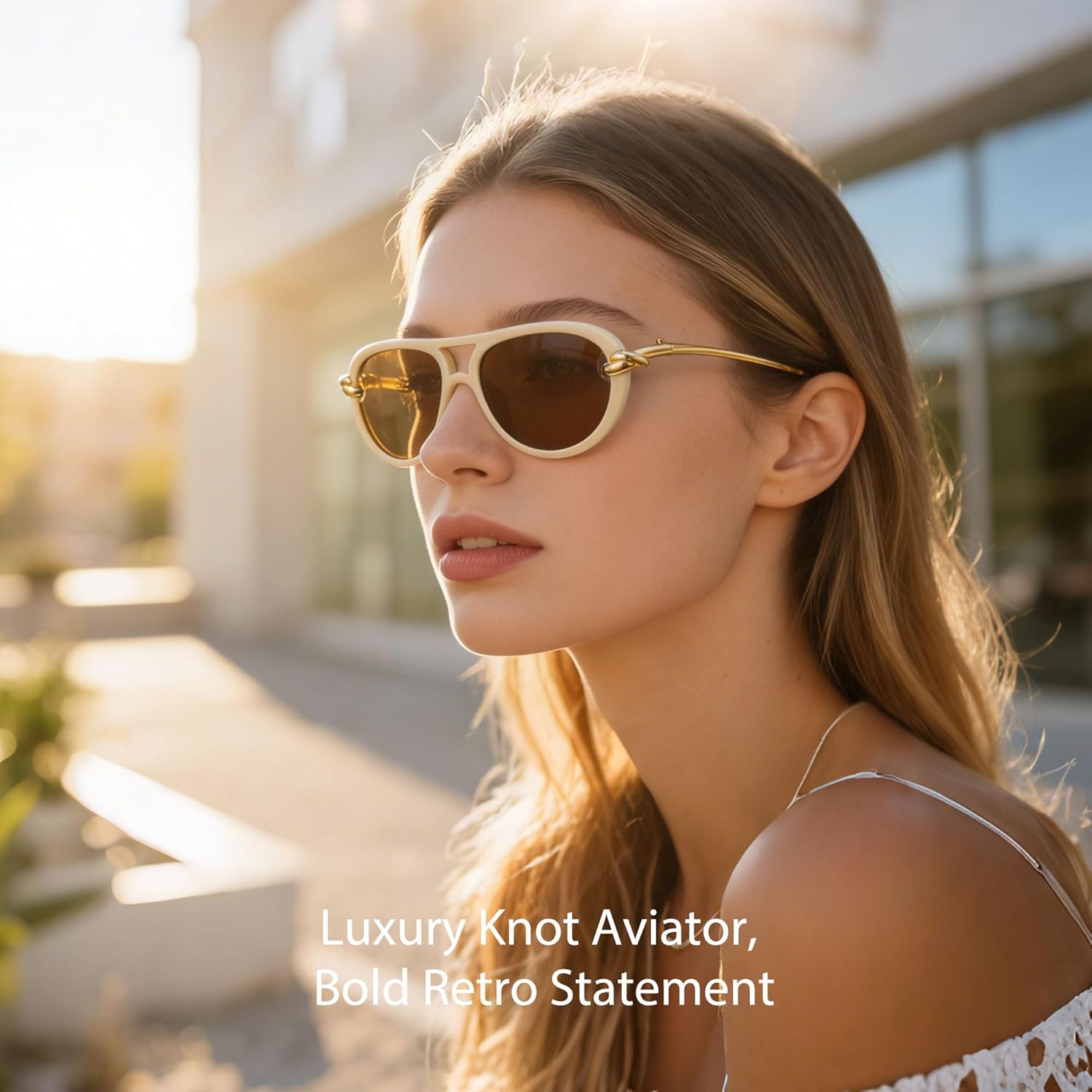 Cyxus Retro Oversize Aviator Sunglasses Woman, Designer Trendy Styles UV Protection Glasses Beach 1365