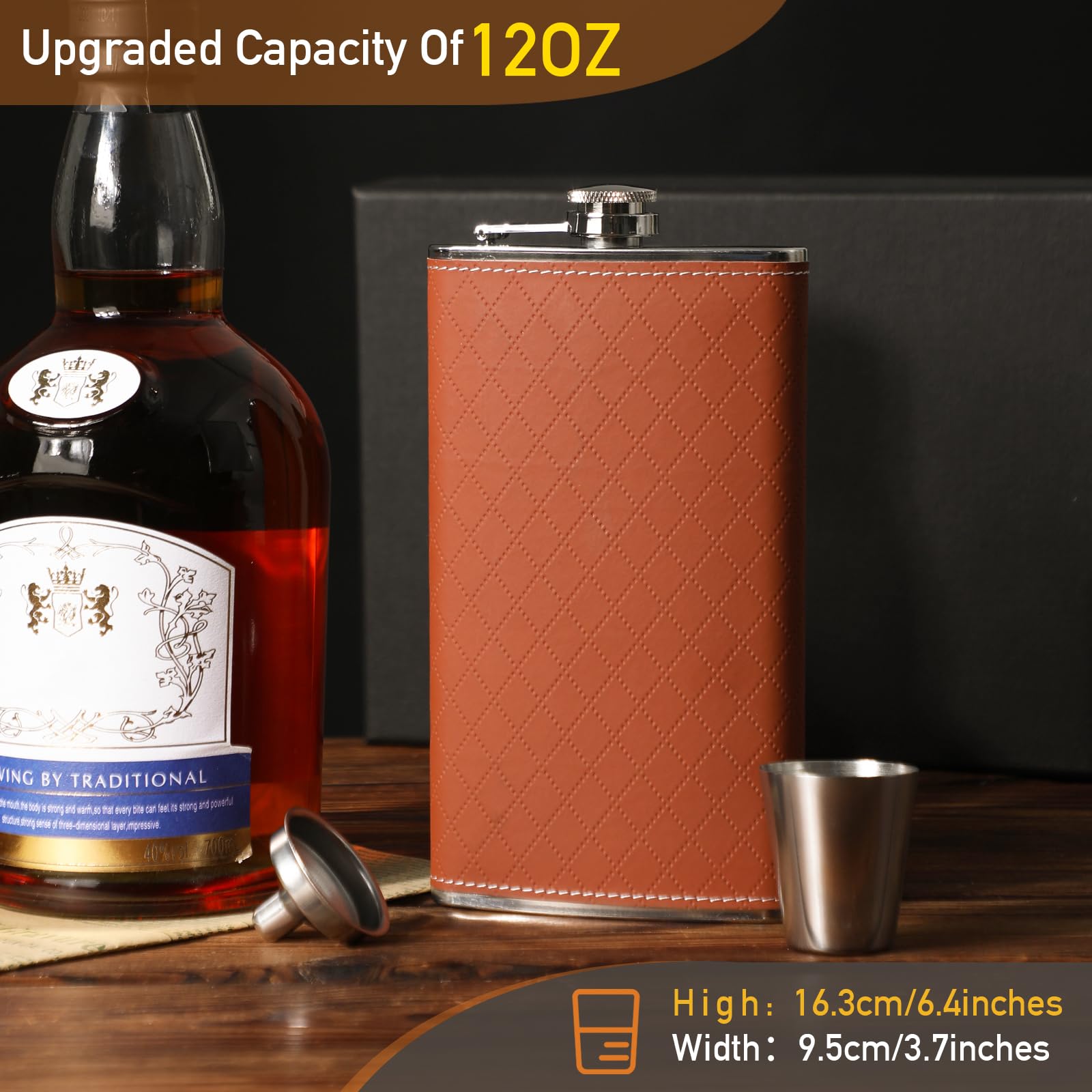 LHD HOME Heupflessen voor mannen lederen heupfles cadeauset, heupfles 304 roestvrijstalen kolfset met trechter shotglazen cadeau voor whisky rum bruidegom beste man Usher bruiloft-lederen streep