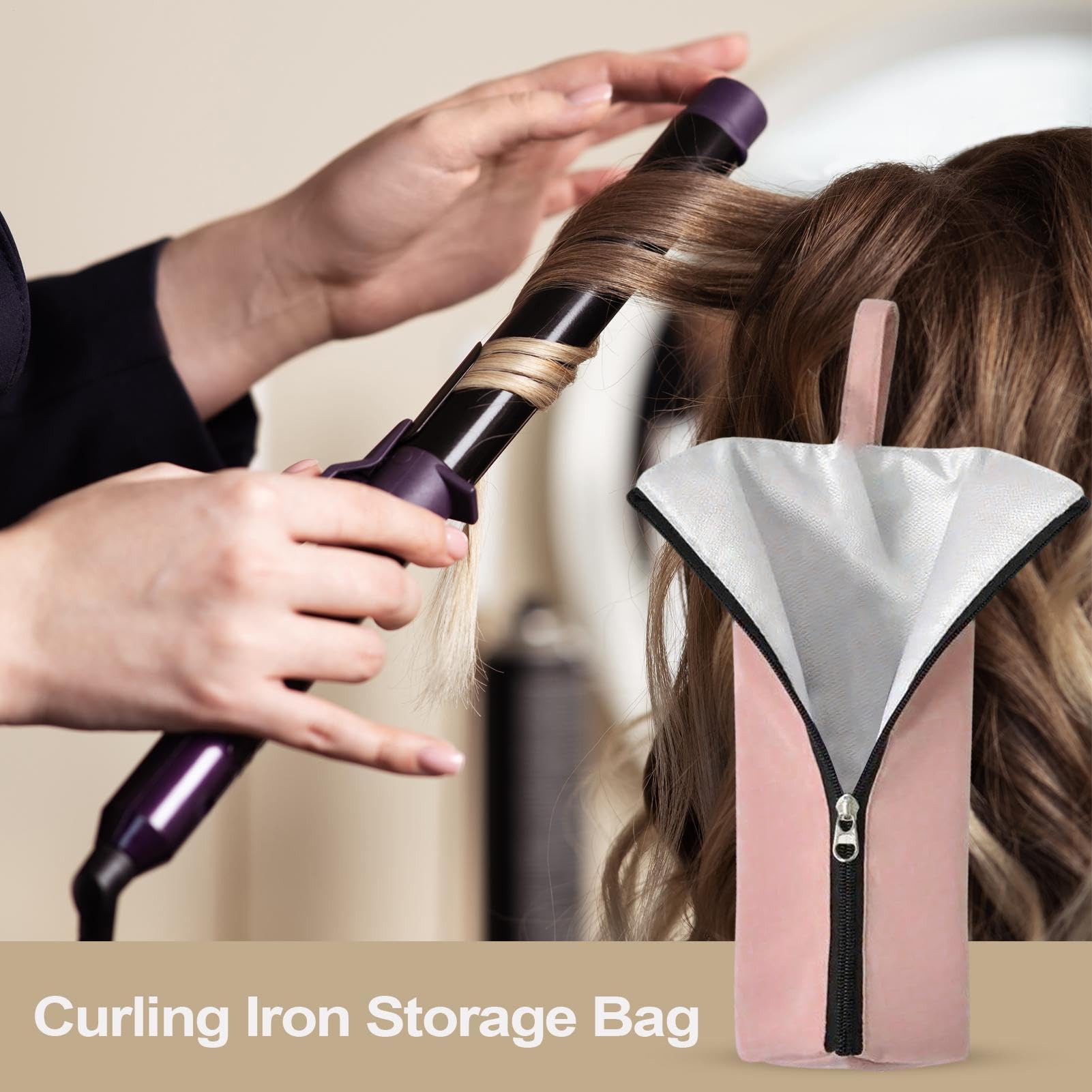 Bolsa de peluquería, Resistente al Calor, Organizador para planchas de Pelo, Resistente al Polvo y al Agua, para Viajes, Salones, baños y cosméticos, Rosa, Ver descripción, Ver descripción