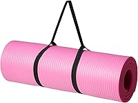 Amazon Basics Extra Thick 1/2 Inch Yoga Mat with Carrying Strap - Pink Cushioned Exercise Mat for Gym & Home Workouts