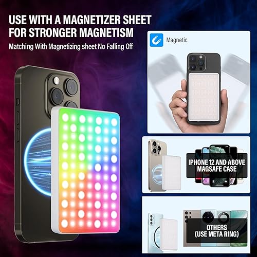 Miniatura 2 de GODOX MA5R - Luz de relleno LED con difusor suave, carga magnética, iluminación para selfies, mini luces de cámara 1800K-10000K, 14 modos FX para