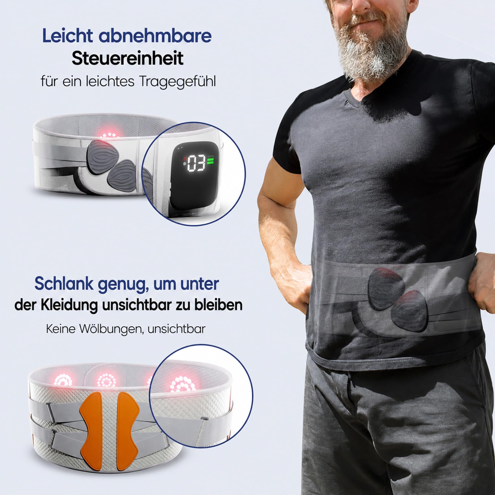 Orthofit Gürtel, Orthofit Impuls-Therapie-System Für Den Rücken, Stabilisierung Der Körpermitte, Beidseitig Komprimierenden Elastikbändern, Abnehmbares Hauptgerät (Grau)