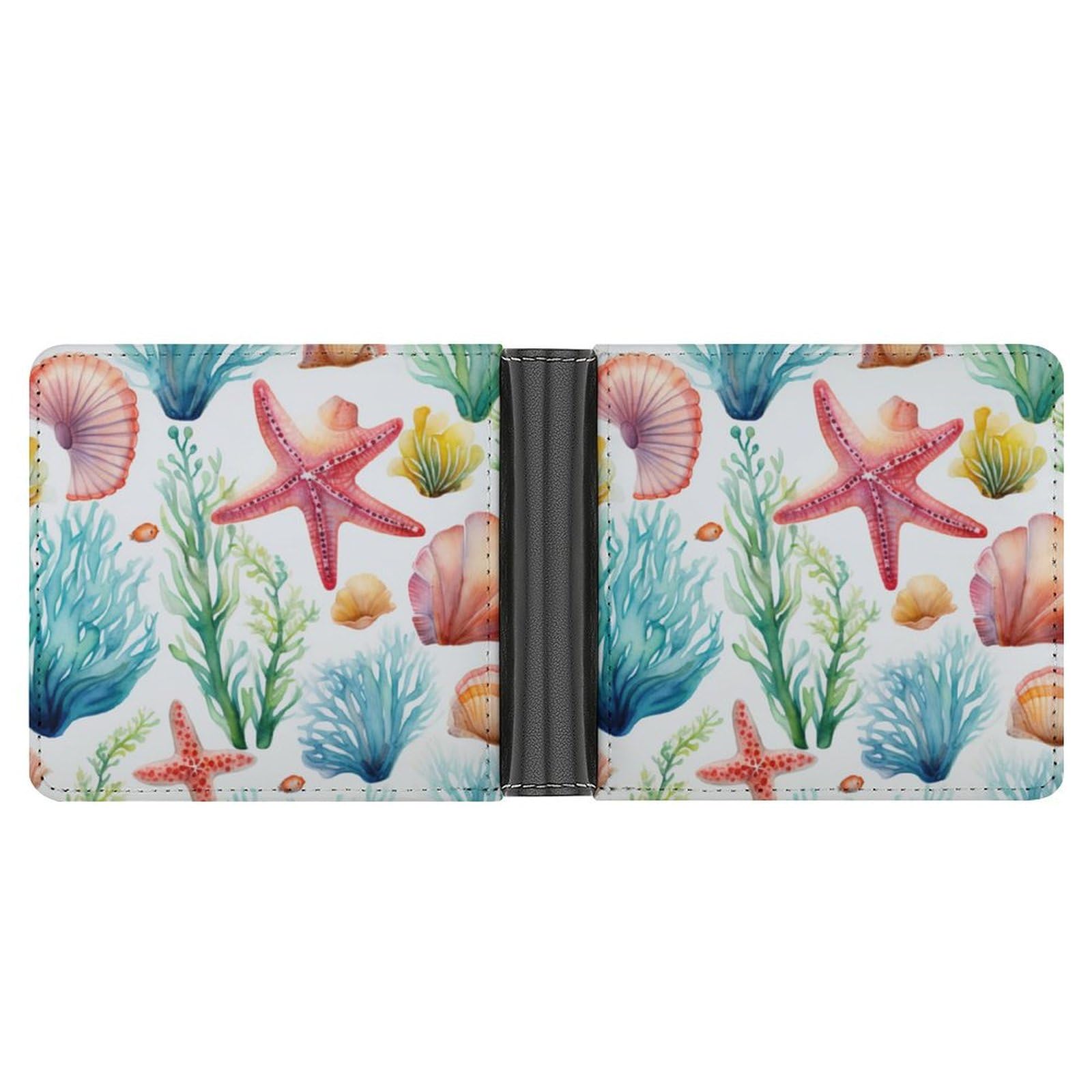 Watercolor Marine Funny Men's Slim Bifold Wallet with Multiple Card Slots Front Pocket Purse