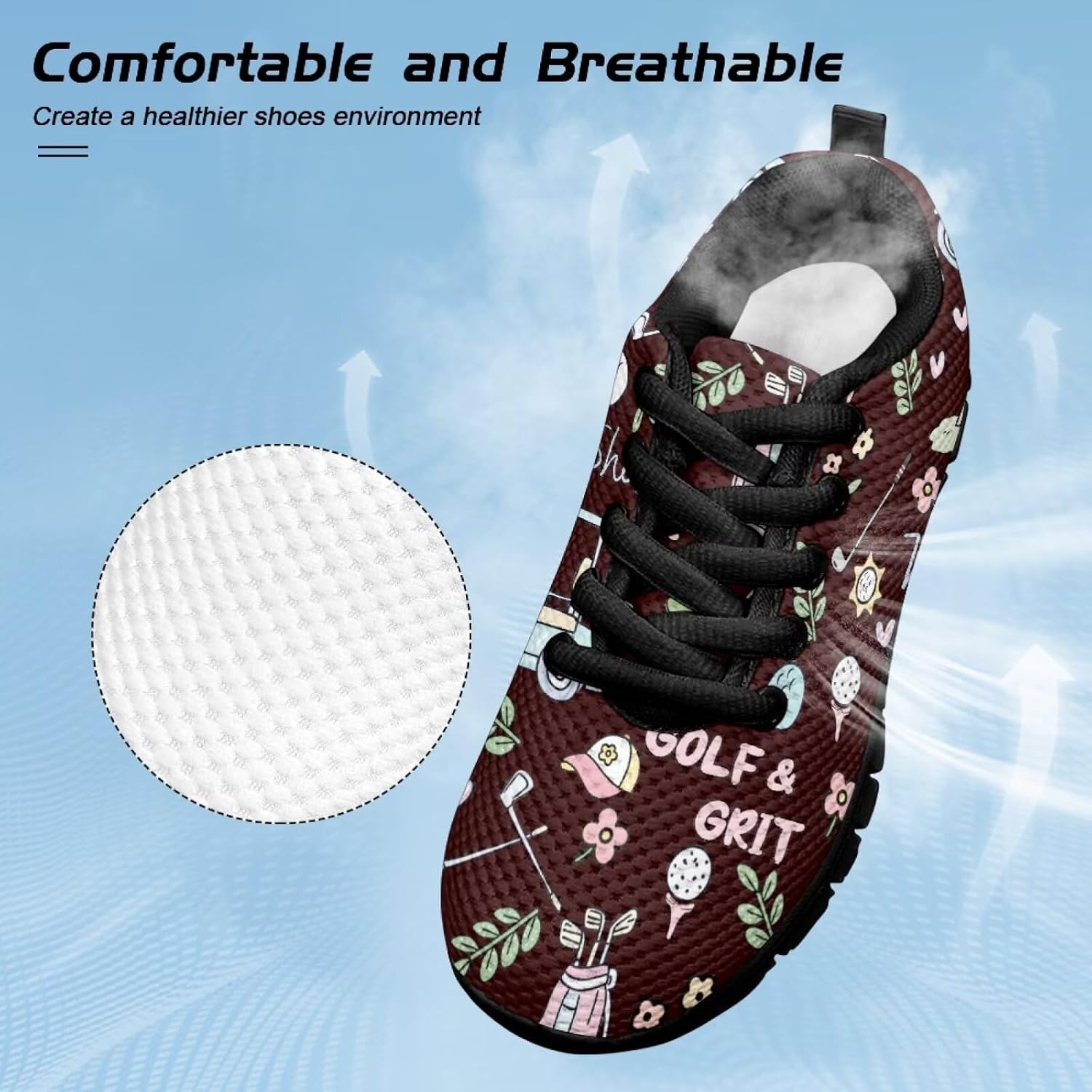 Funnydude Cute Print Girls Tennis Shoes Comfortable Breathable Mesh Shoes Lightweight Sneakers
