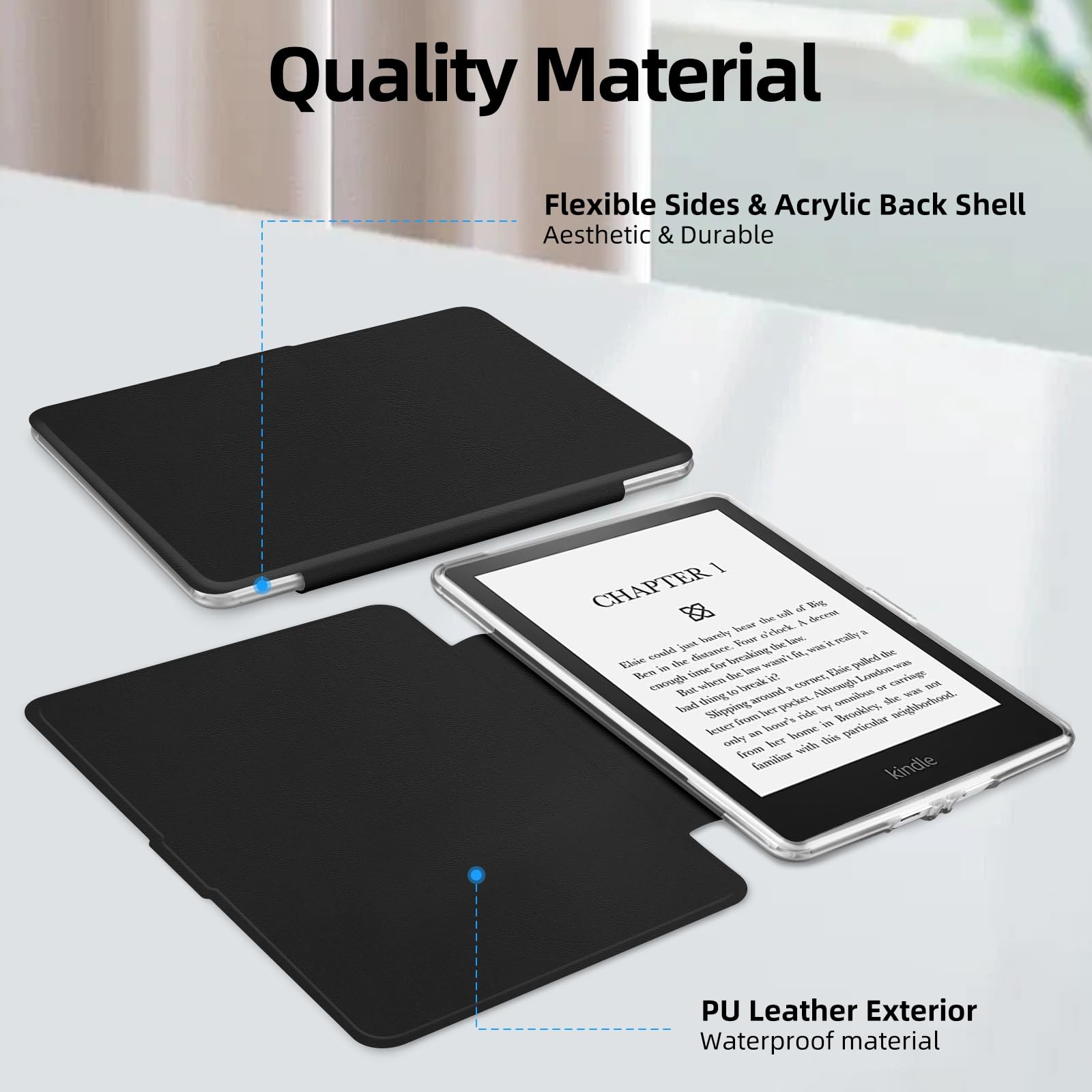 Schutzhülle für Kindle Paperwhite 15,2 cm (6 Zoll), 5. / 6. / 7. Generation 2012–2017 (Modell-Nr. DP75SDI & EY21), leichte PU-Lederhülle und transparente Hartschale mit automatischer Sleep