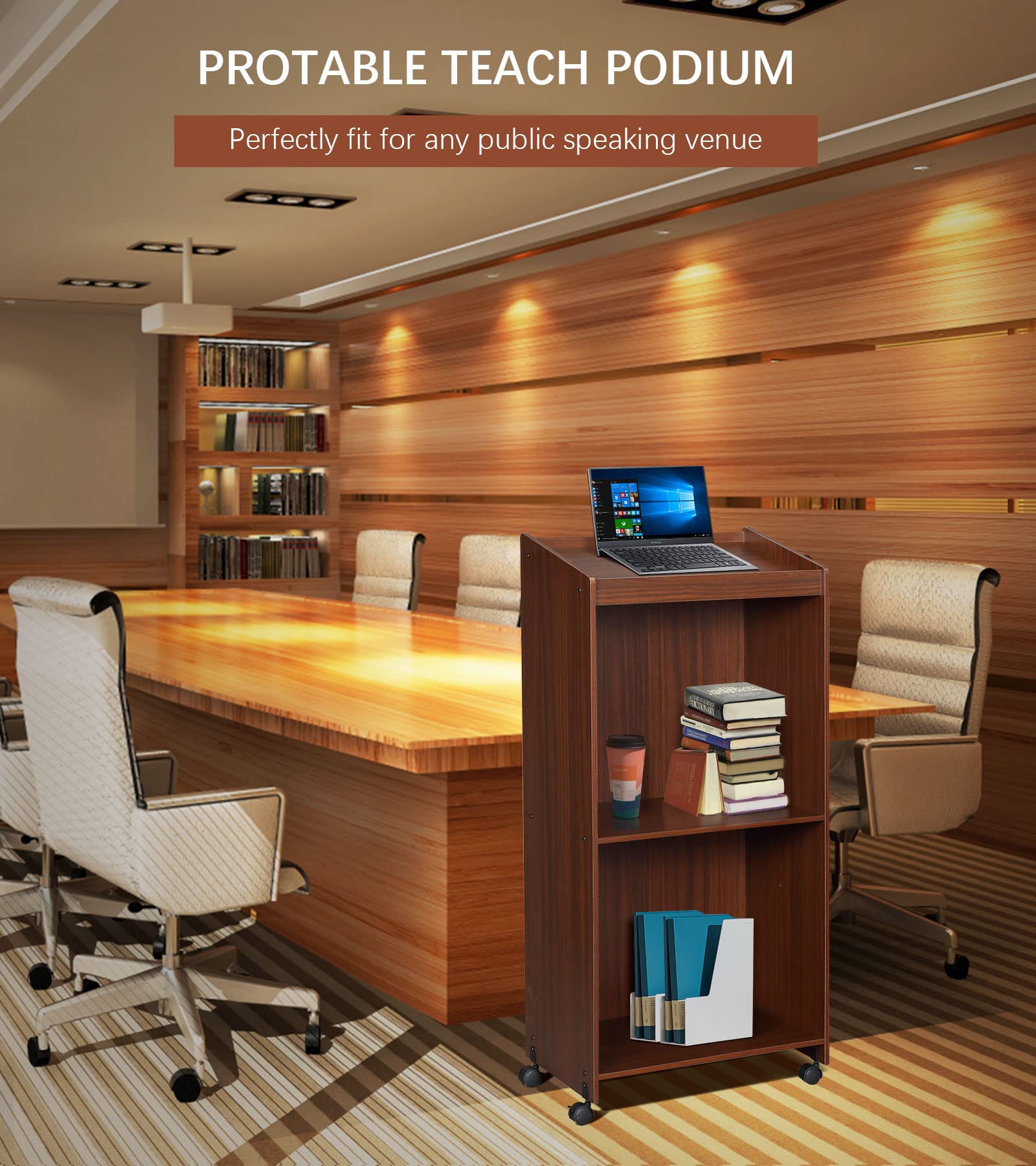 Buy Podium Stand Portable, Wooden Rolling Desk Lectern Reception Desk