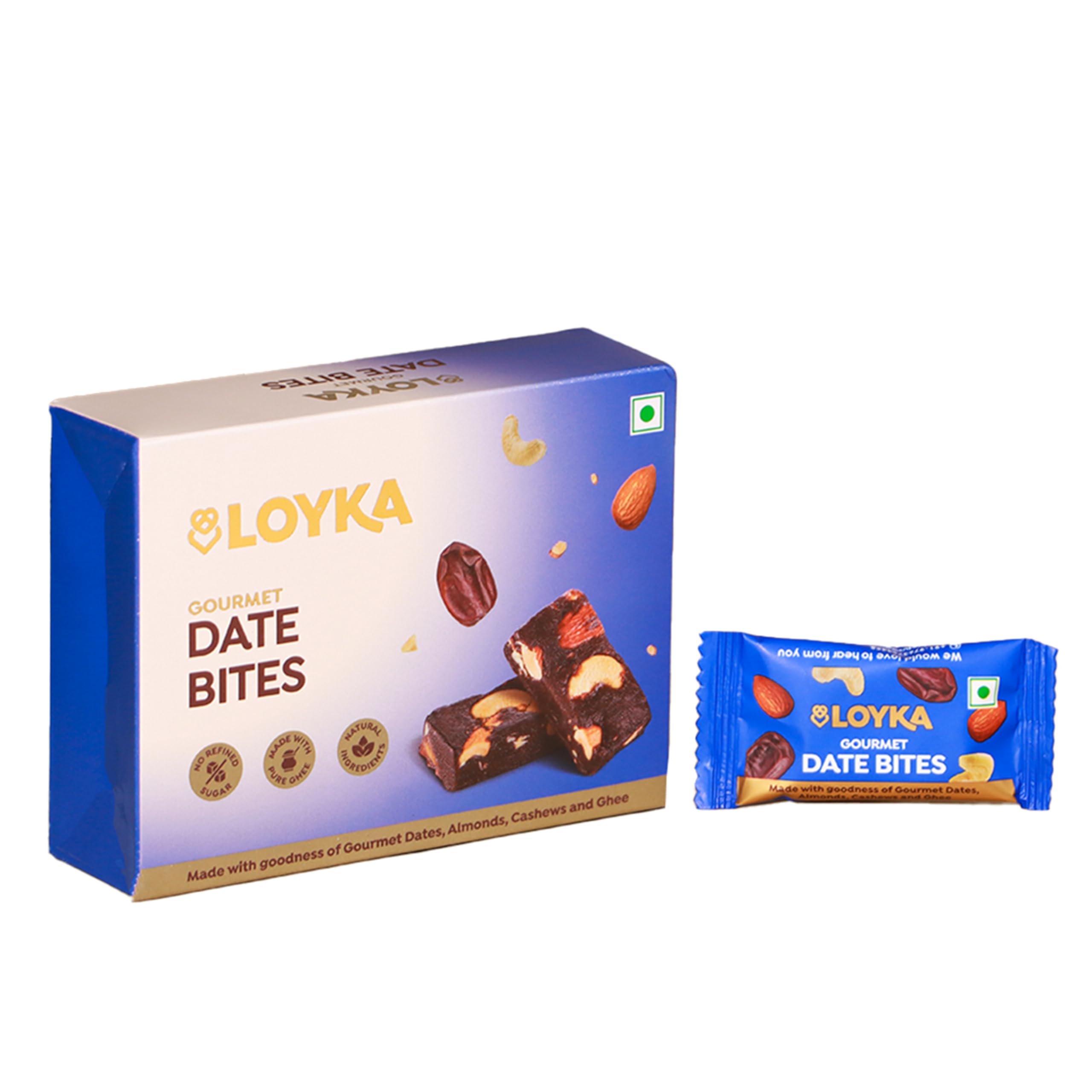 Loyka Date Bites No Added Sugar Healthy Dry Fruits Sweets Gift Pack - Sugar Free Date Bites with Ghee & Cashew in a Khajur Dry Fruit Hamper - Guilt Free Snack for Eid, Diwali & Rakhi - 7pcs