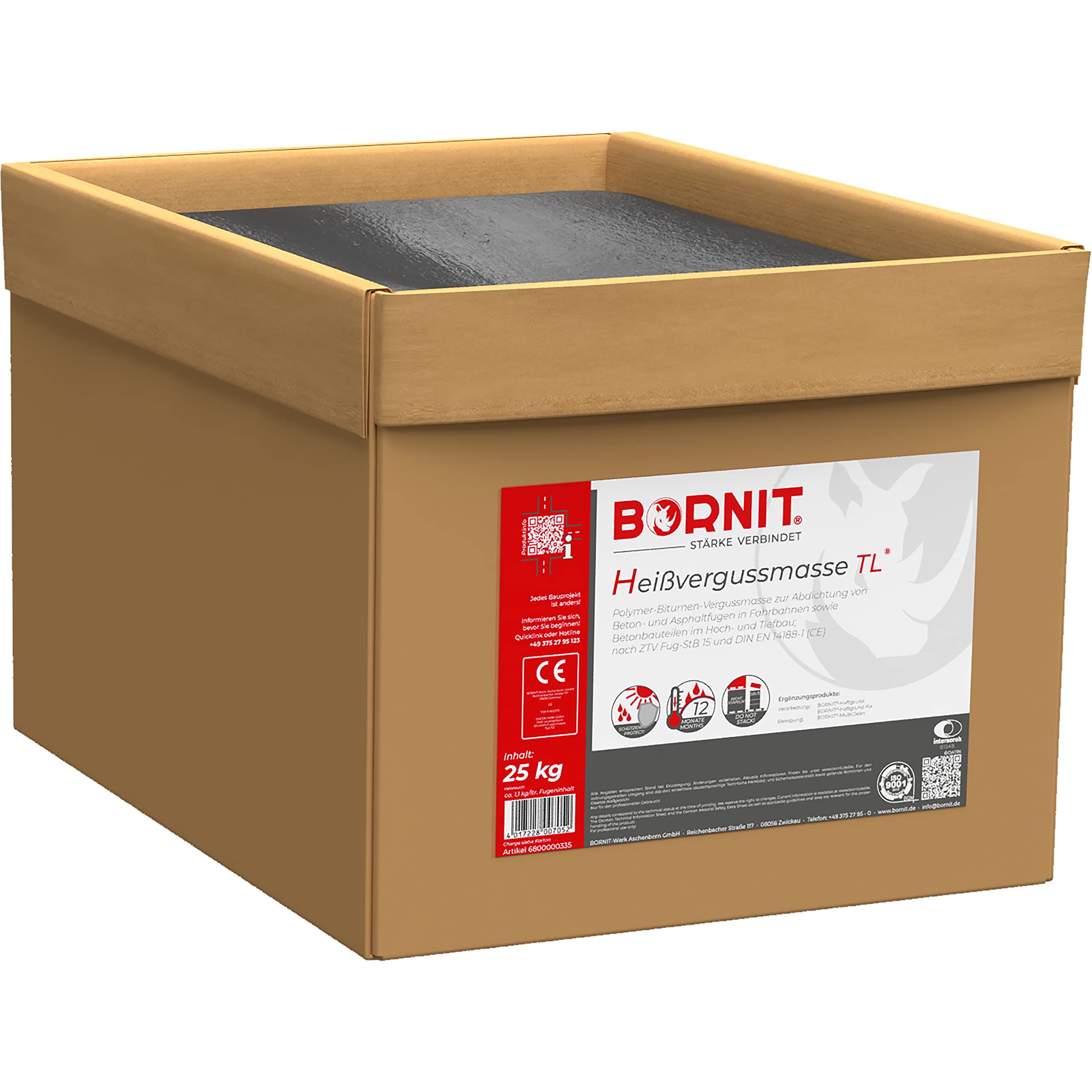 BORNIT Heißvergussmasse TL Fugenverguss für Asphalt und Beton 25 kg | Reparaturmasse mit hoher Bewegungsaufnahme, unempfindlich gegen Wasser und Tausalz