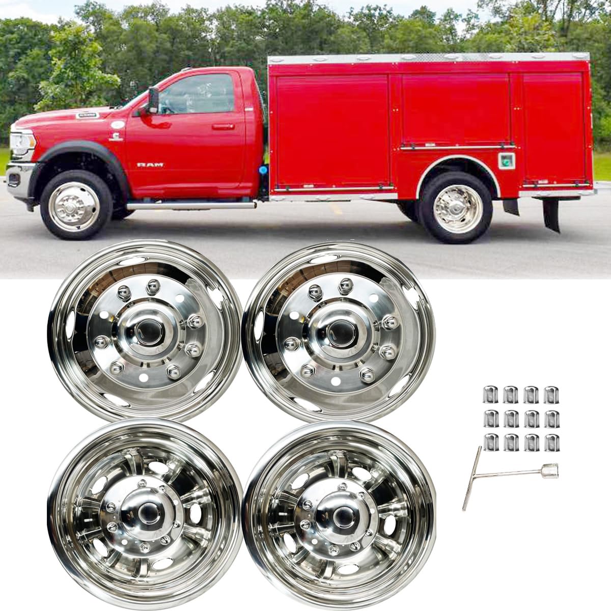 4pcs 19.5" Dually Wheel Simulators for Dodge Ram 4500/5500 05-11