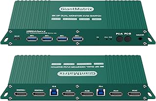 Display Port HDMI KVM Switch 2 Monitors 2 Computers（DP+HDMI），Dual Monitor kvm Switch displayport hdmi，8K@60Hz 4K@60Hz 4K@144Hz 4K@175Hz with Hotkey ，HDR10+ with Cables.