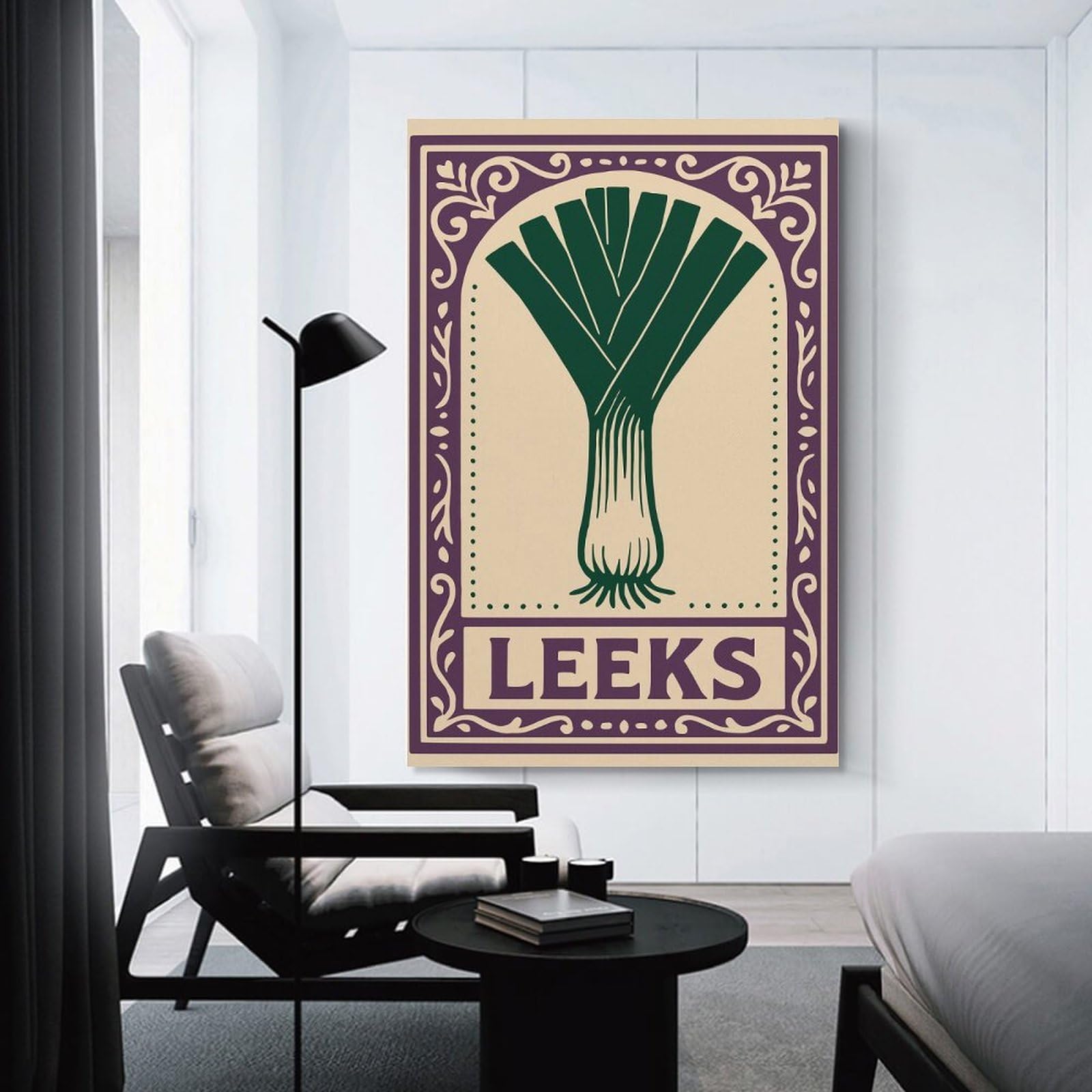 Junmoney Leeks Illustration in Decorative Frame Room Decor Wall Art, 24x36inch(60x90cm), for Home, Office, Studio Or Guest Room, Canvas Wall Art That Fits Changing Layouts