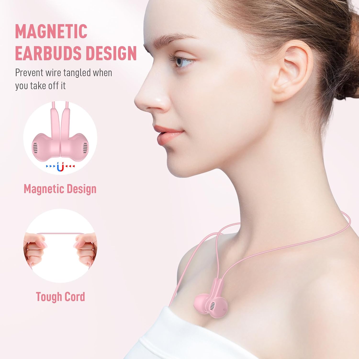 USB C Headphones for Samsung S24 Ultra A35 S23 Fe S22+, Type C Earphones with Mic HiFi Stereo Volume Control Magnetic Wired Earbud for iPhone 15 Pro Max Plus Galaxy Flip Fold 5 Pixel 8 7 Pro, Pink