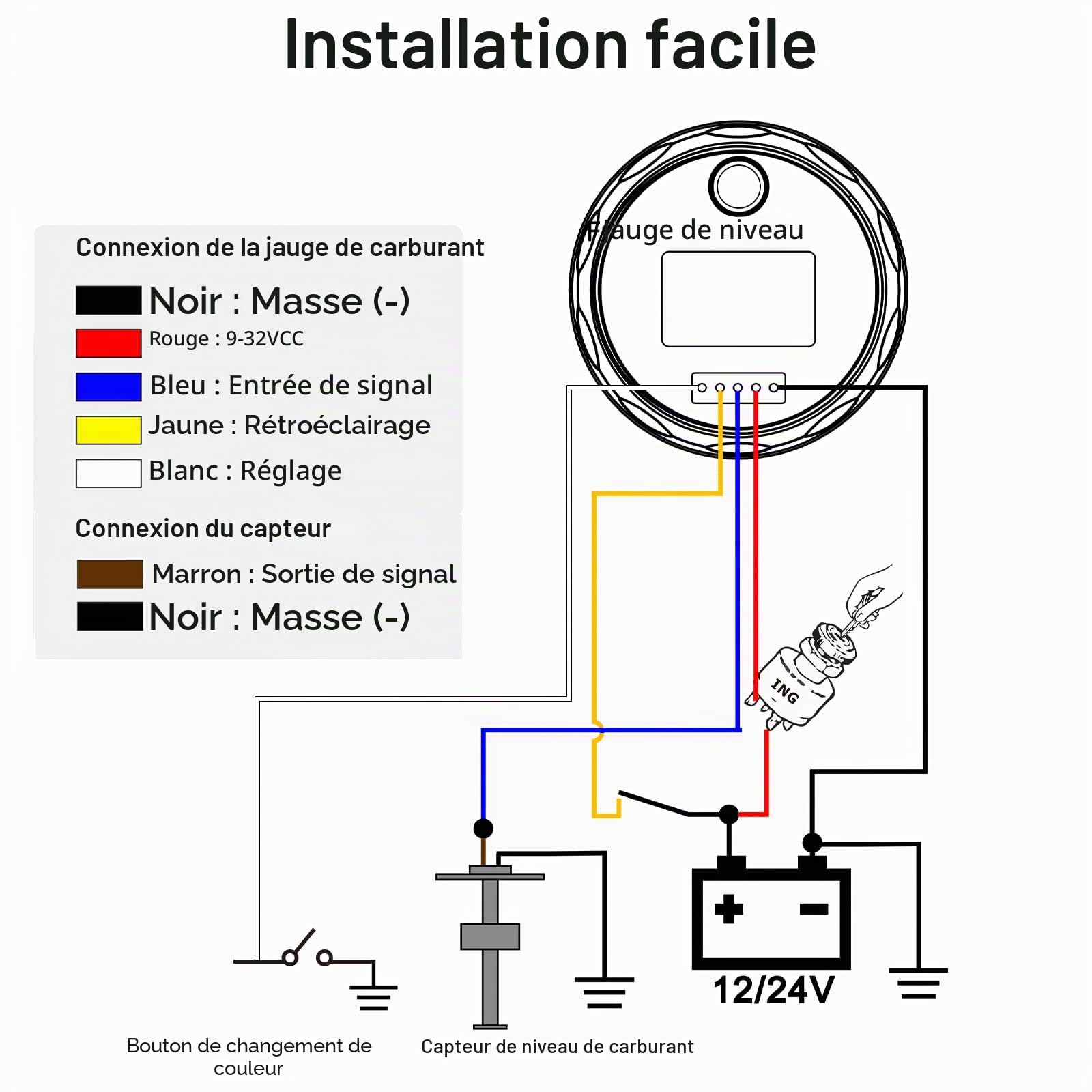 Geloo Capteur de Niveau de Carburant, 0-190 Ohm Capteurs de Niveau d'eau Jauge de Niveau de Carburant pour Véhicules et Bateaux (200mm)