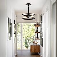 Vista 2 de Industrial Black Semi Flush Mount Ceiling Light,Farmhouse Kitchen Lighting, Sloped Ceilings Lights Fixtures for Dining Room Hallway Entryway, 2-Light