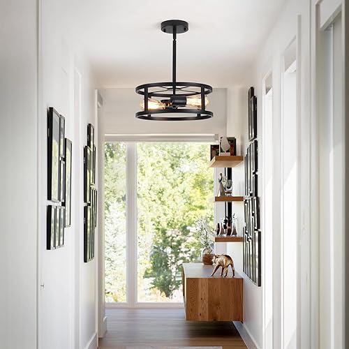Miniatura 2 de Lámpara de techo industrial negra semiempotrada, iluminación de cocina de granja, lámparas de techo inclinadas para comedor, pasillo, entrada, 2